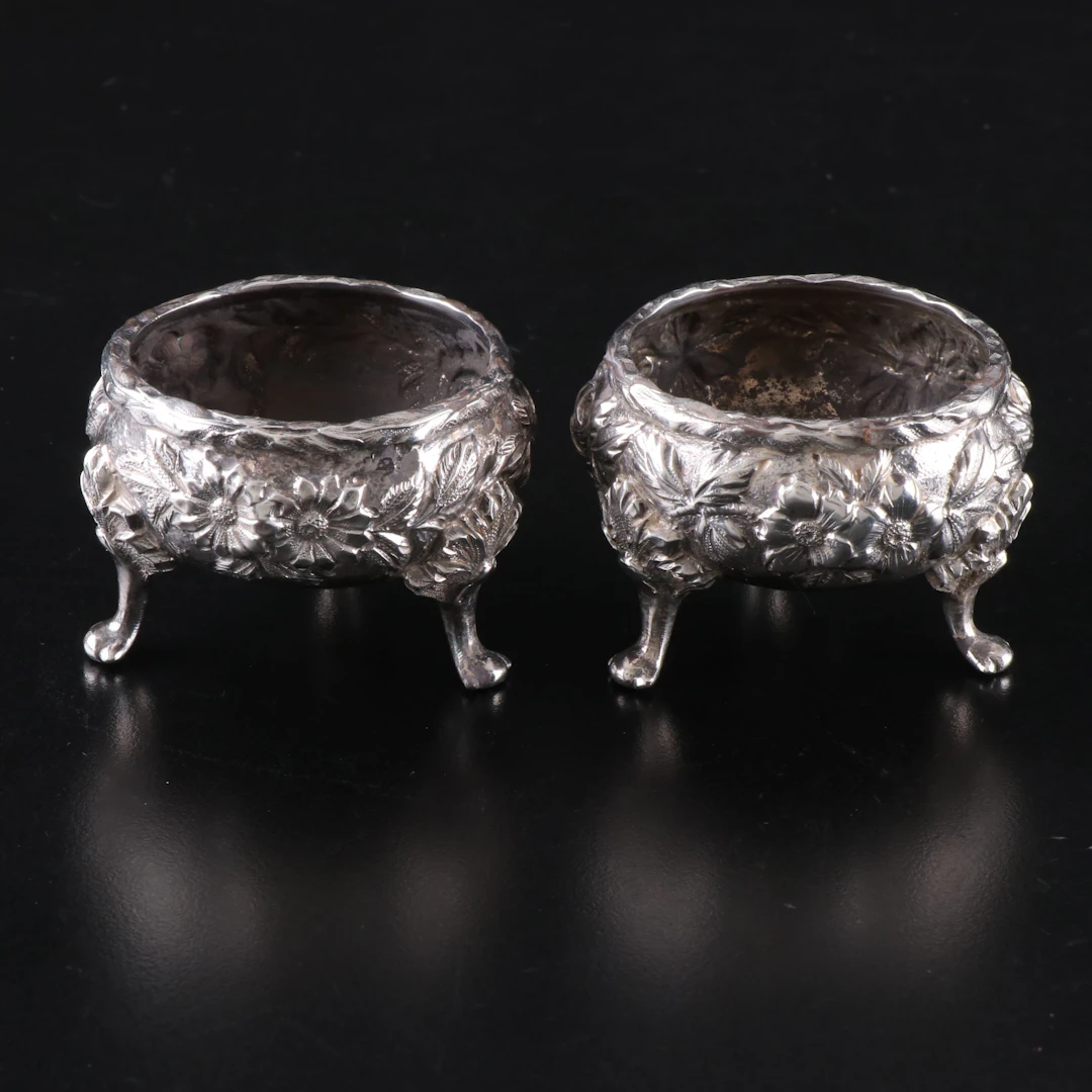 S. Kirk & Son "Repoussé" Sterling Silver Footed Salt Cellars, Antique