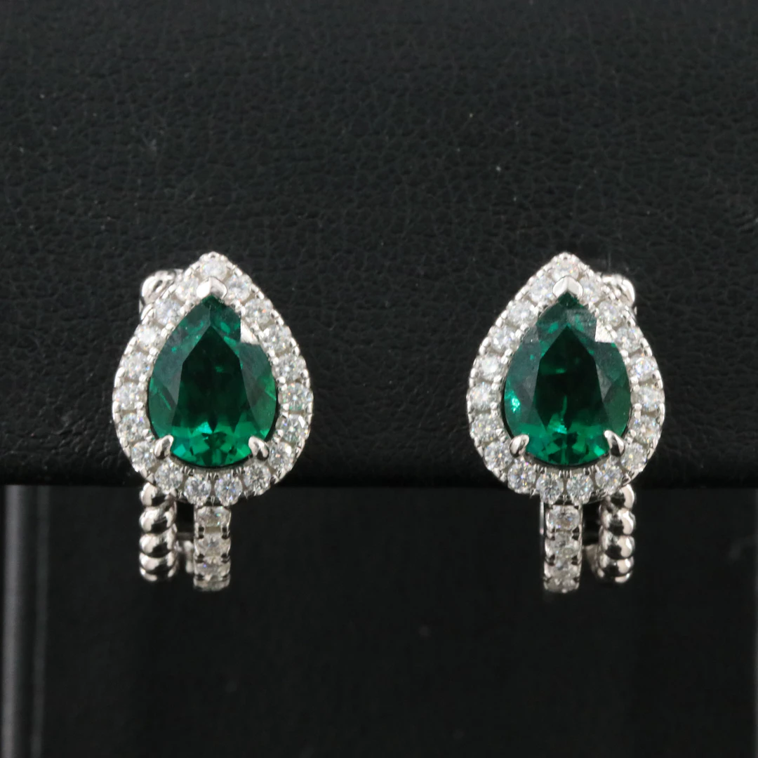 Sterling Emerald and Moissanite Earrings