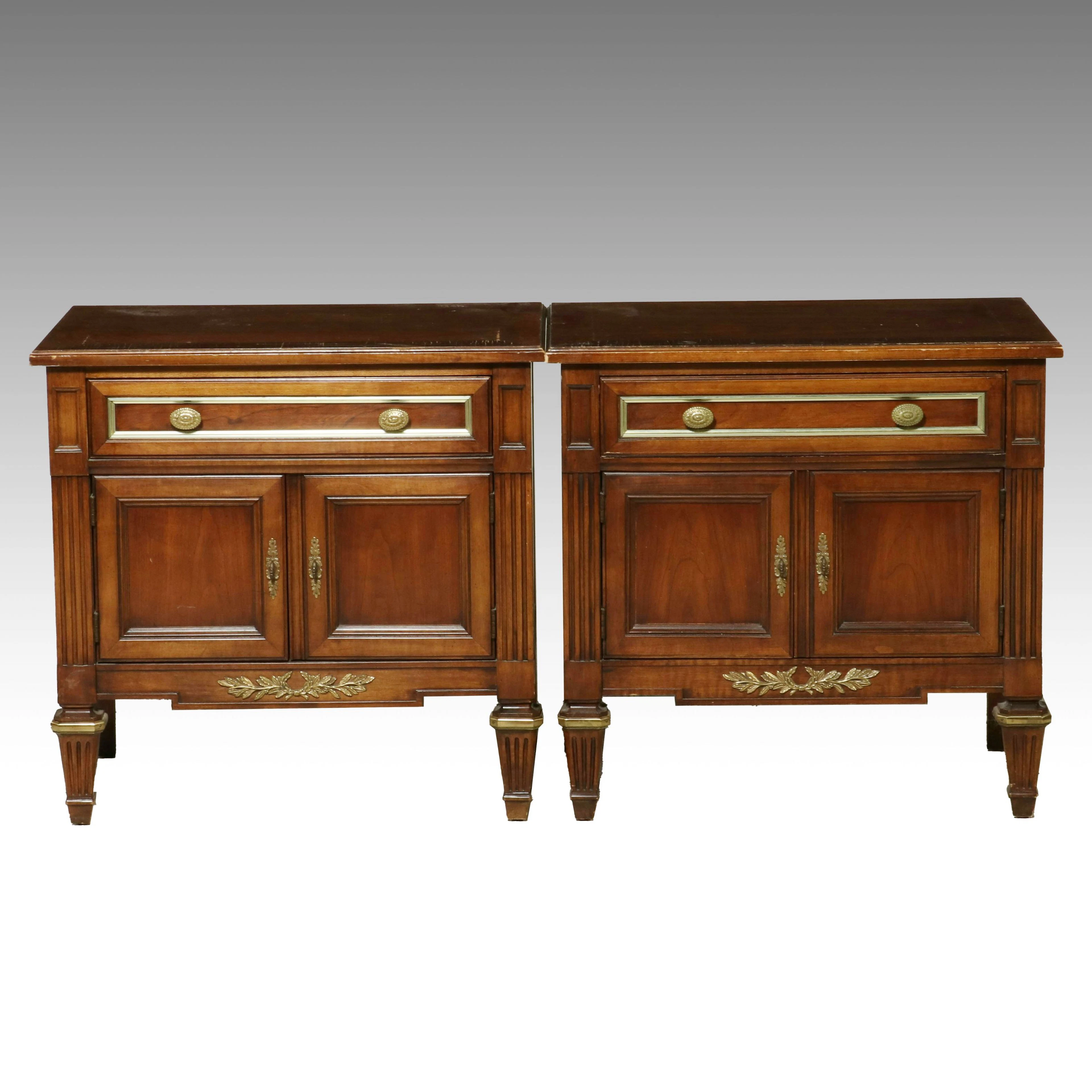 Pair of White Fine Furniture Neoclassical Style "Provence" Bedside Tables