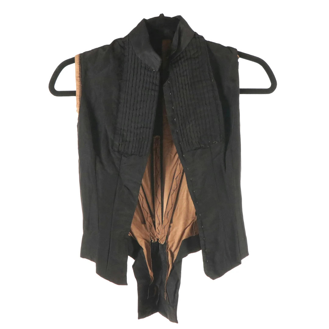 Victorian Boned Pleated Bodice Corset Top in Black Silk