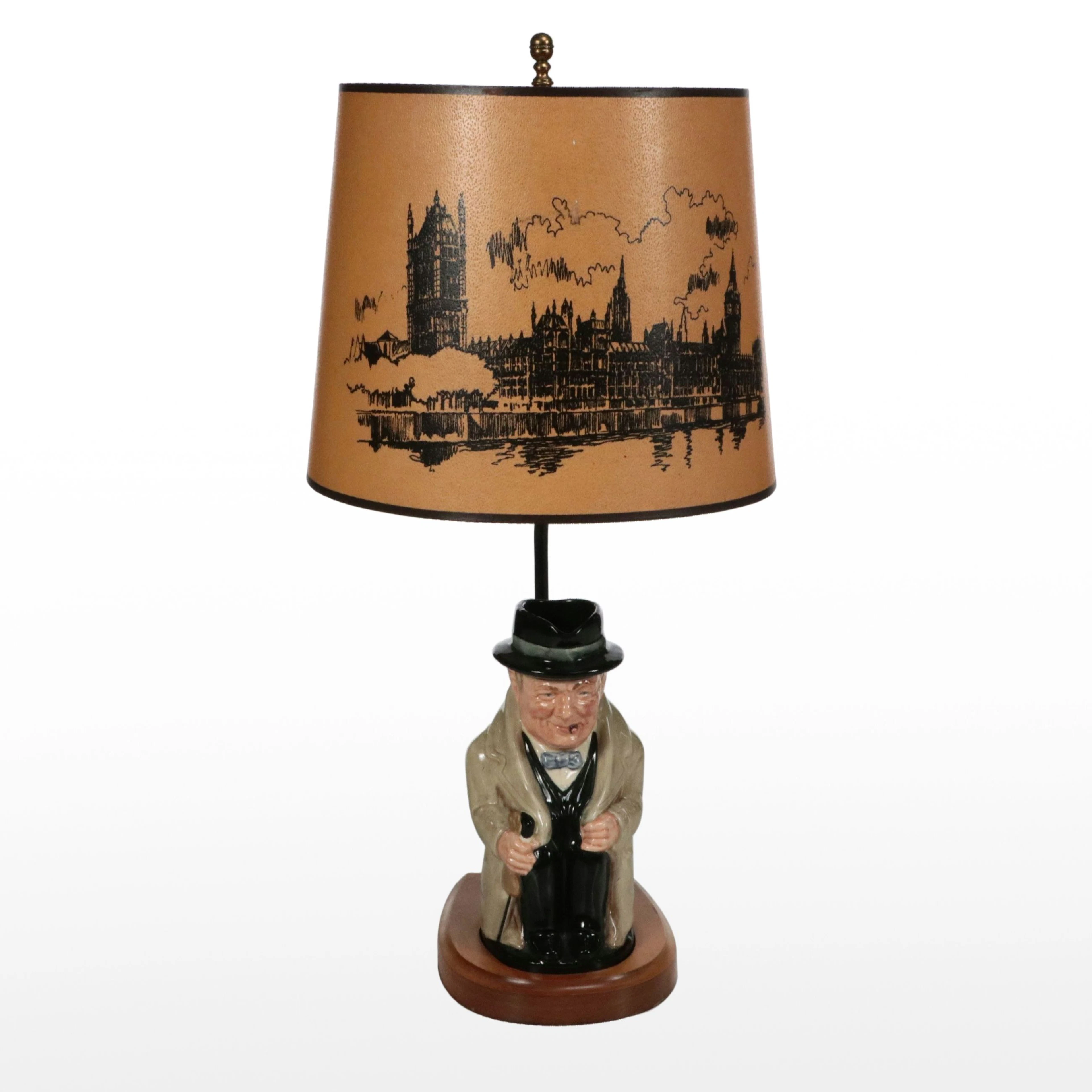 Royal Doulton "Winston Churchill" Toby Jug Lamp with London Cityscape Shade
