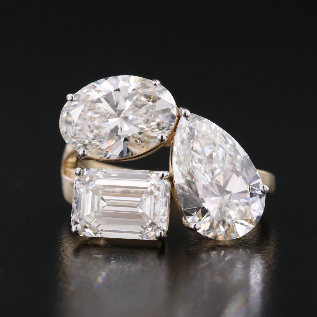 14K 6.80 CTW Lab Grown Diamond Three Stone Ring with IGI Reports