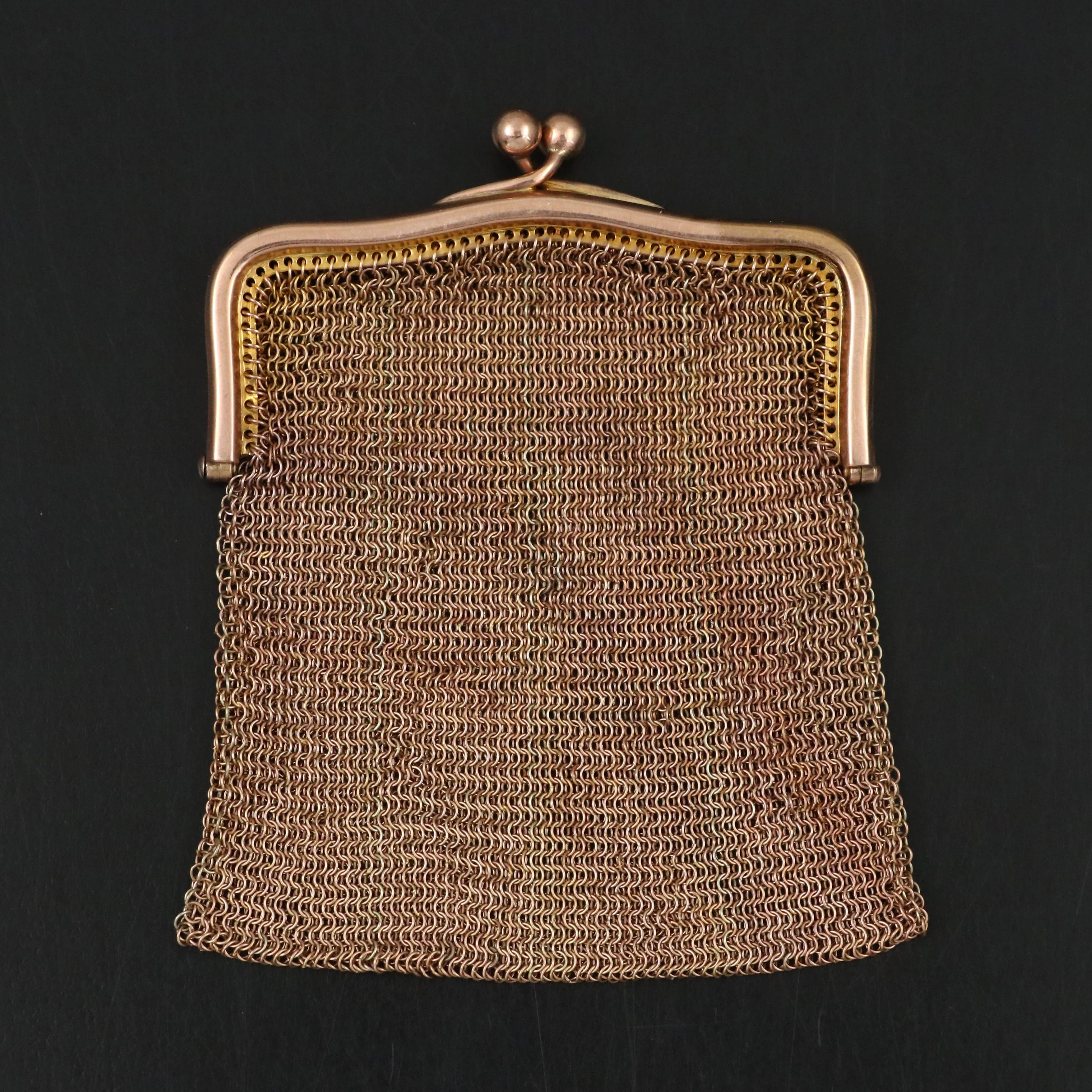Antique Metal Mesh Ball-Clasp Coin Pouch, Early 20th Century