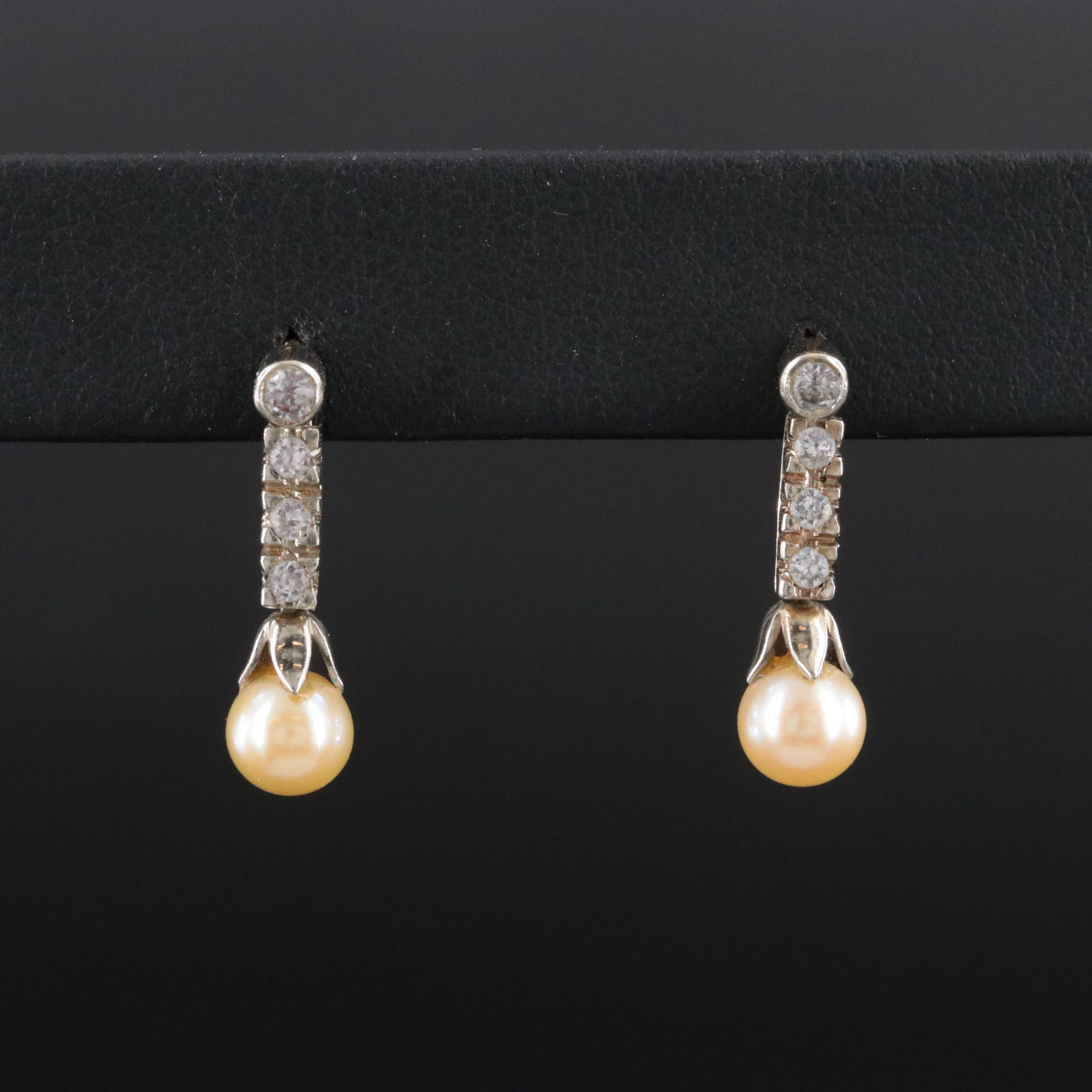 18K Pearl and White Spinel Earrings