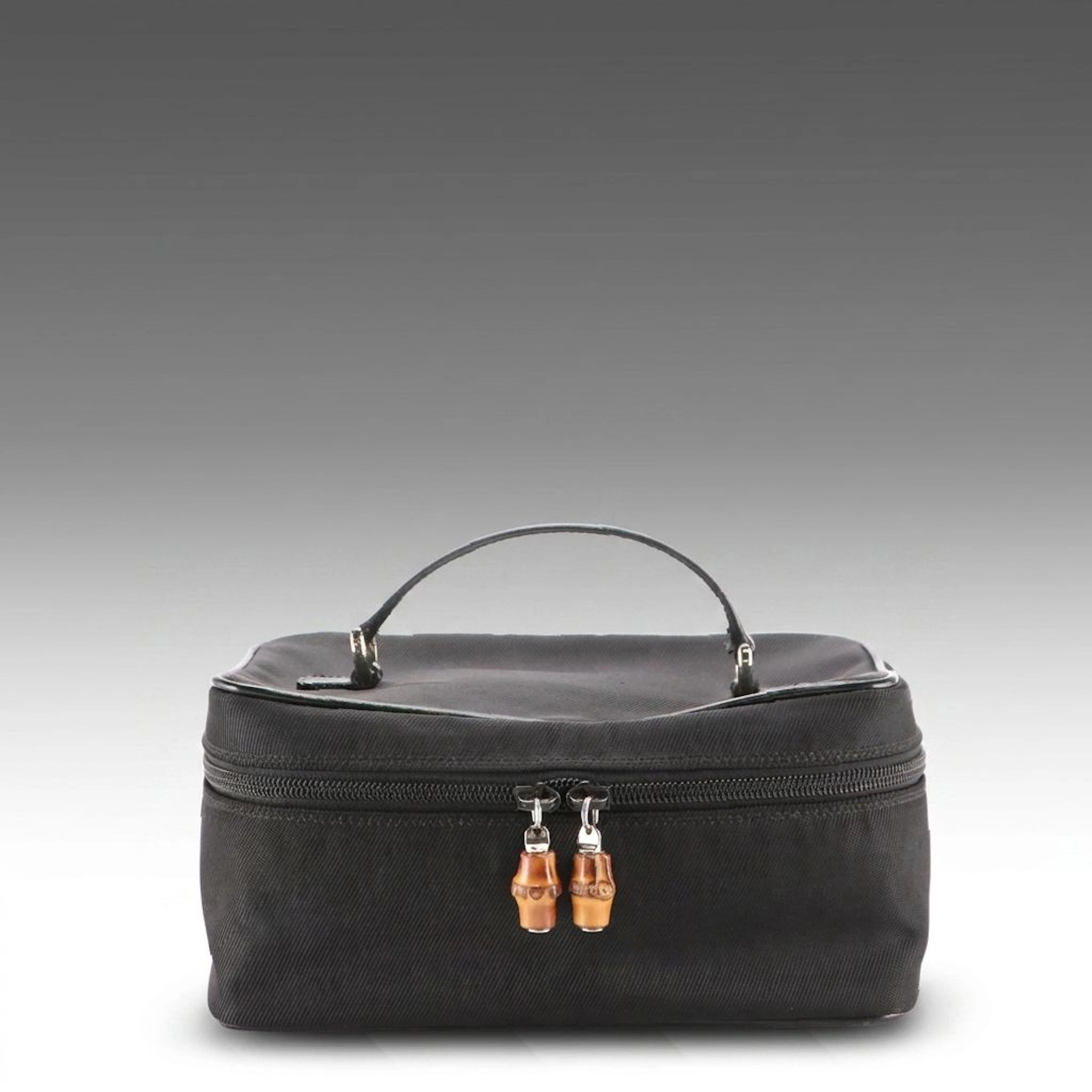 Gucci Bamboo Vanity Case in Nero Nylon and Master Calf Leather with Box