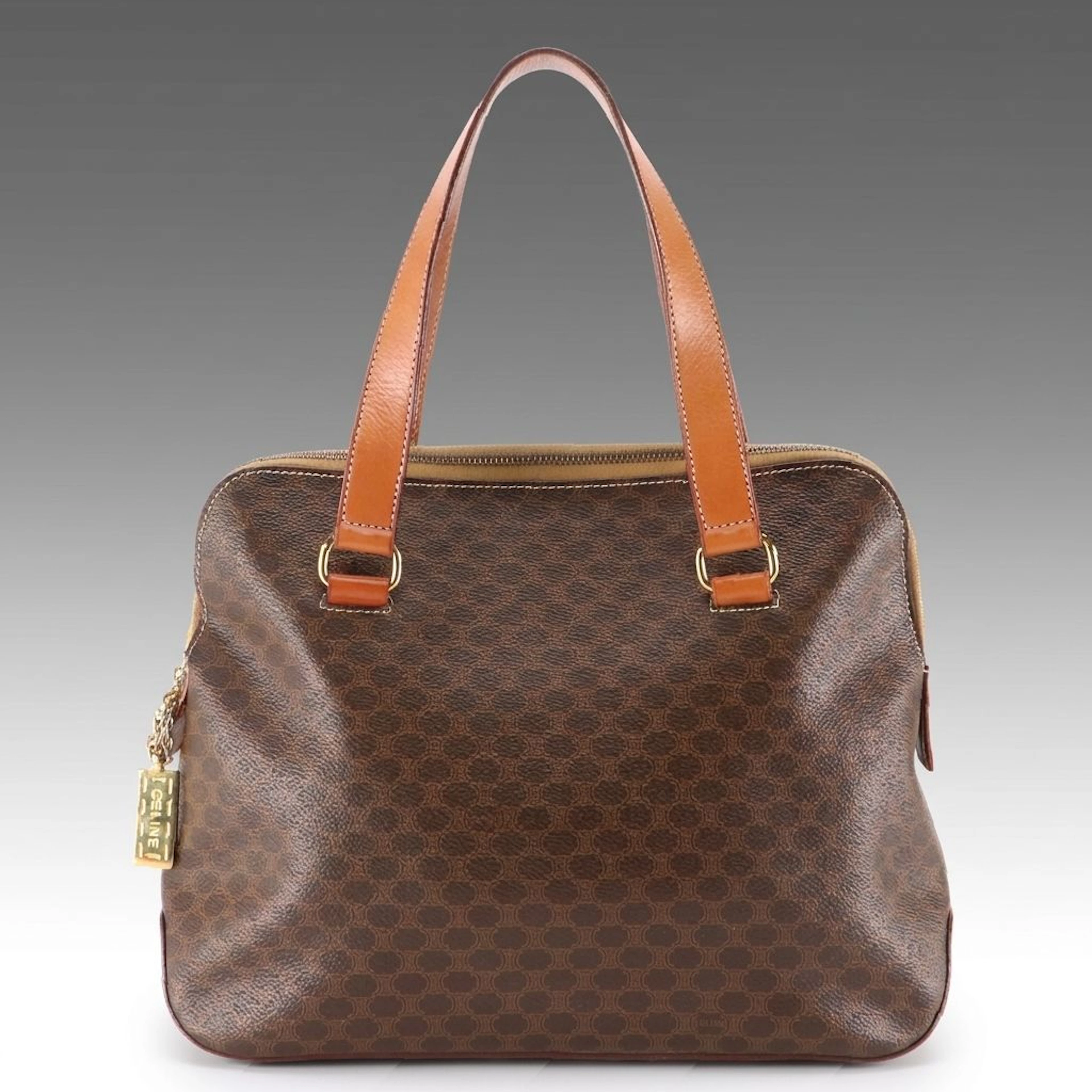 Celine Dome Two-Way Bag in Dark Brown Macadam Canvas and Leather