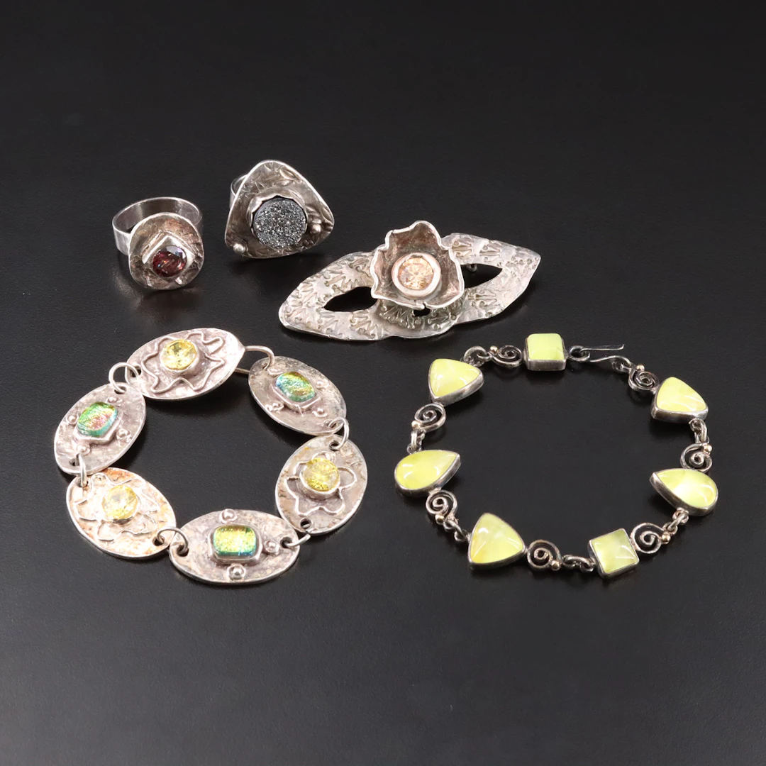 999 Silver and Sterling Jewelry Featuring Druzy, Prehnite and CZ