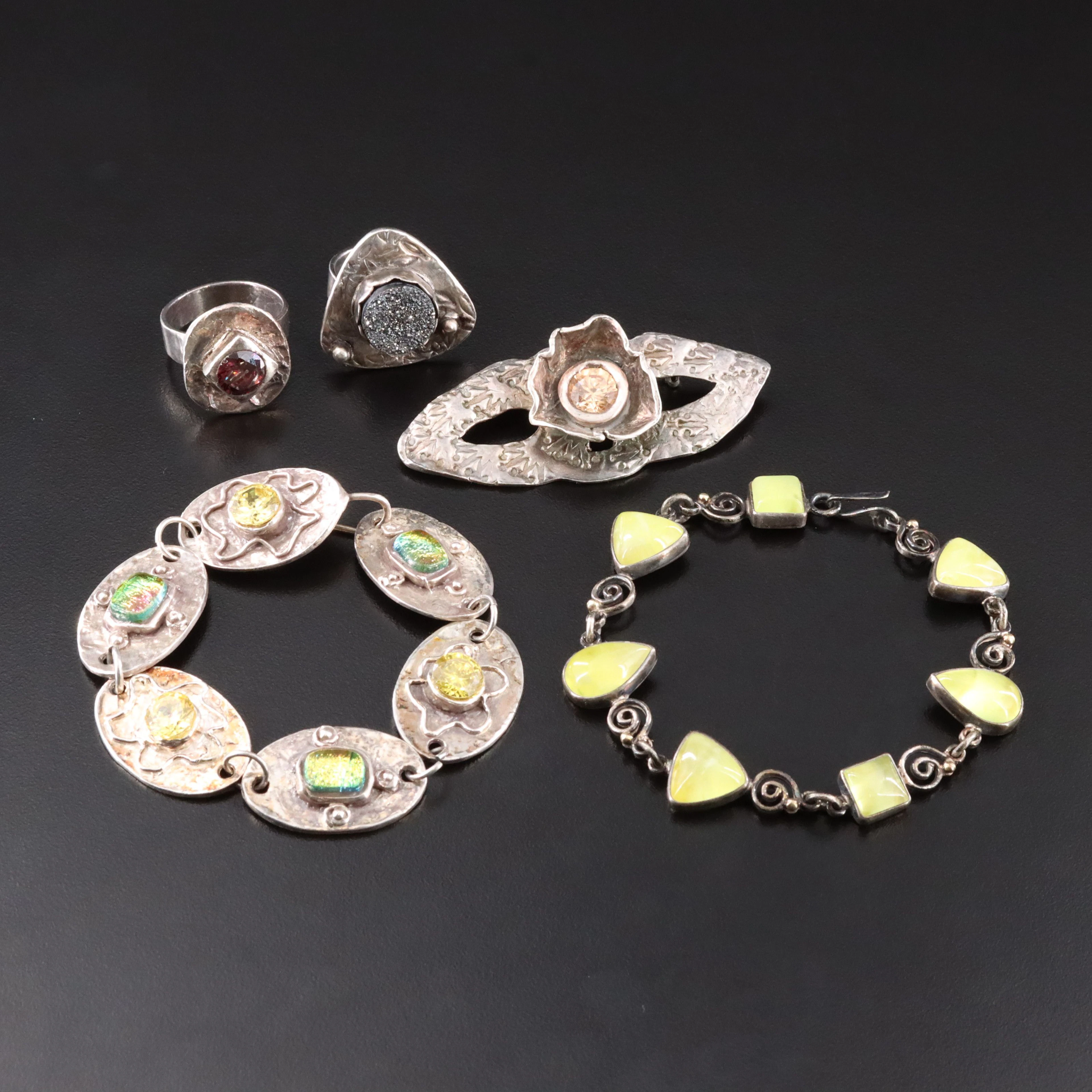 999 Silver and Sterling Jewelry Featuring Druzy, Prehnite and CZ