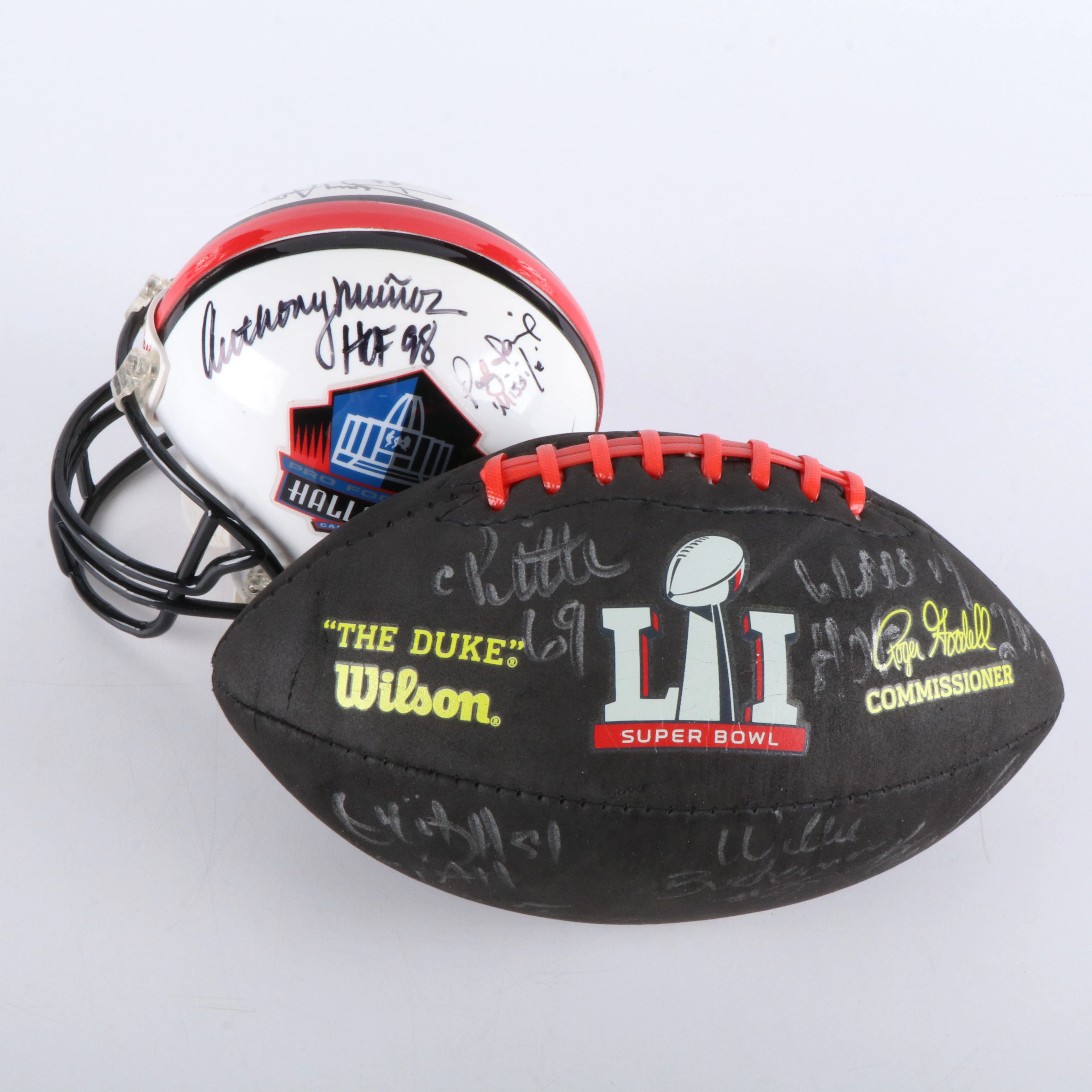 NFL Players Signed Mini Helmet and Mini Football with Anthony Muñoz