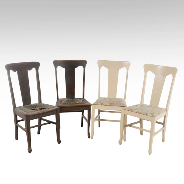 Set of Four Art Deco Wooden Side Chairs, Early 20th Century