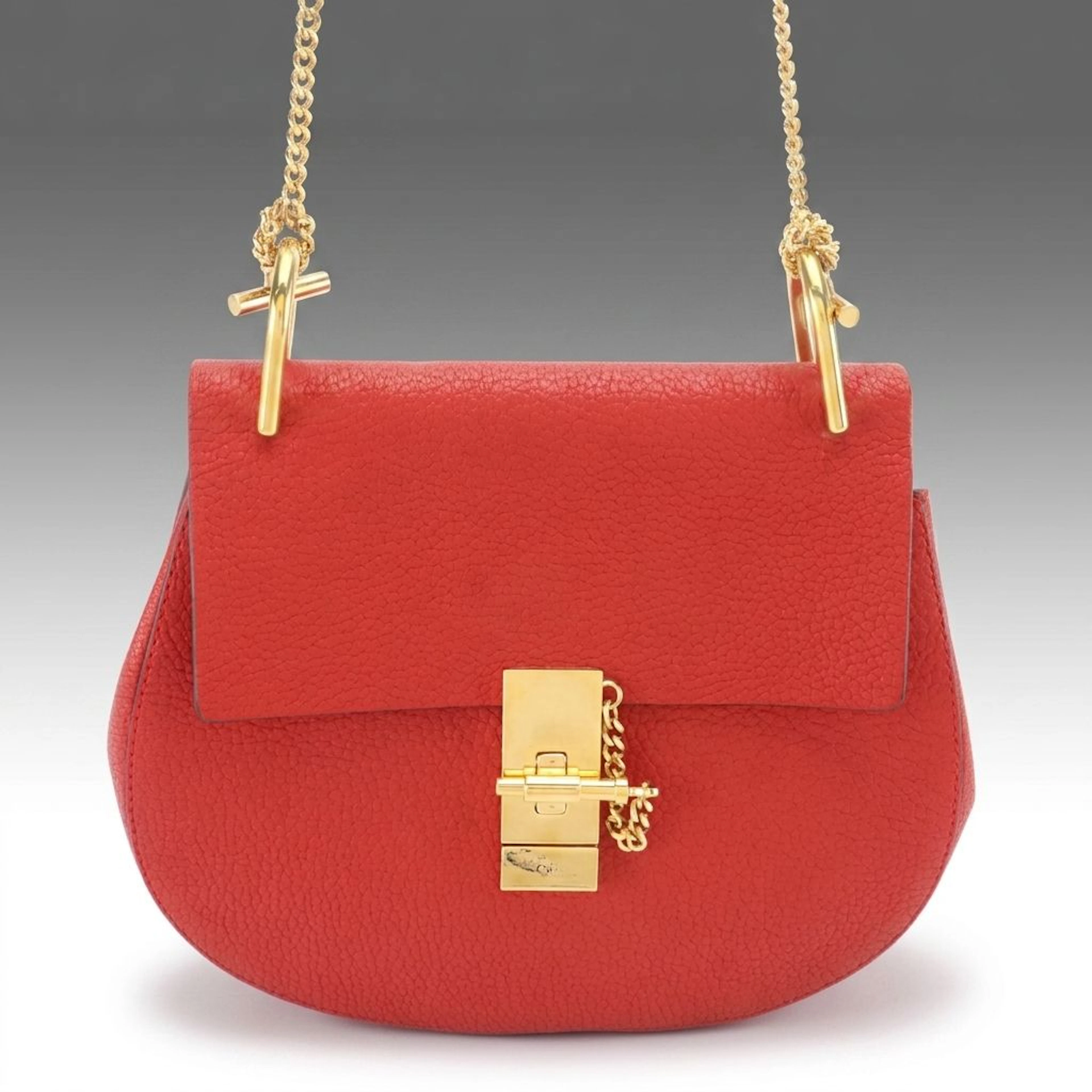 Chloe Drew Shoulder Bag in Red Grained Leather