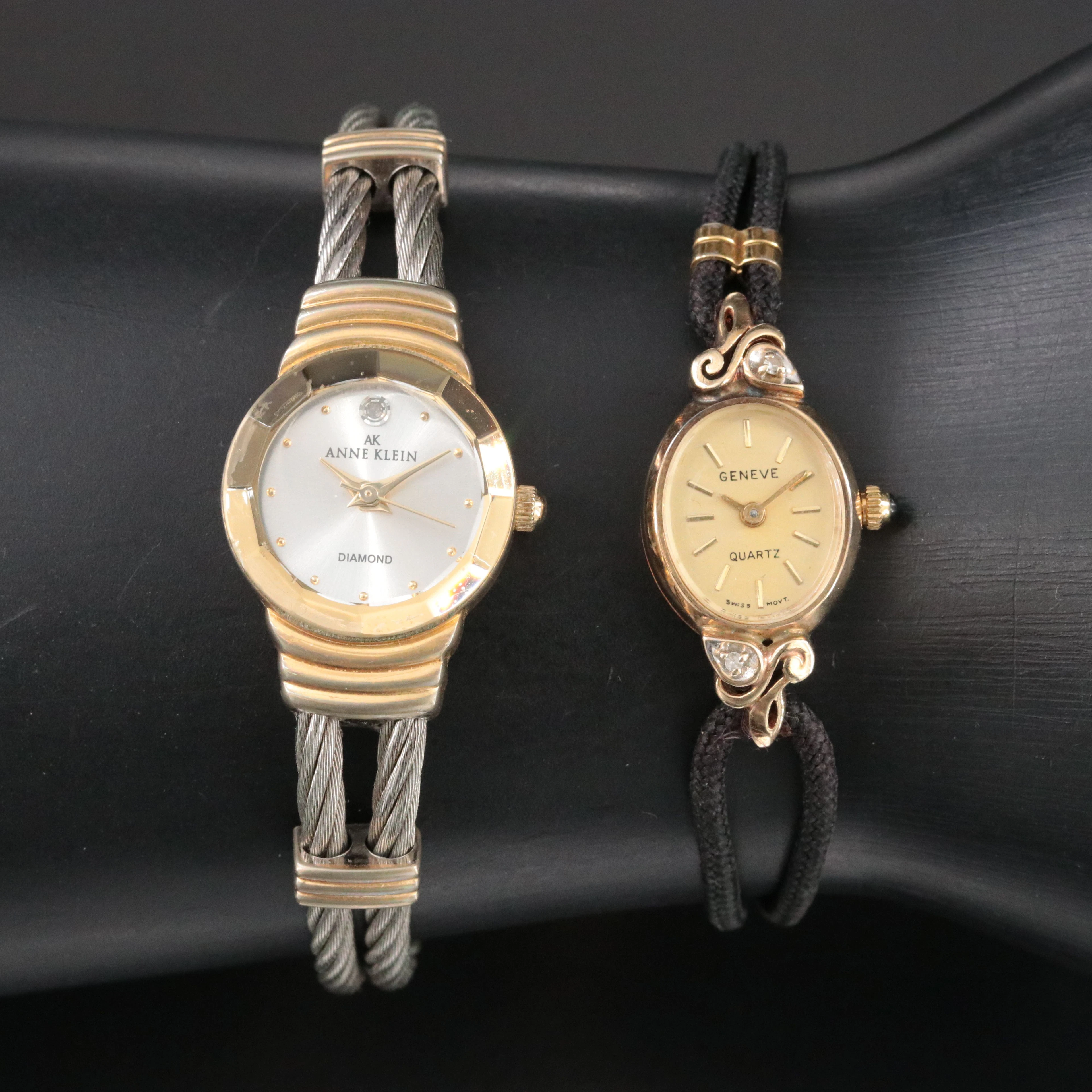10K Geneve and Anne Klein Cuff Bracelet Diamond Accented Watches