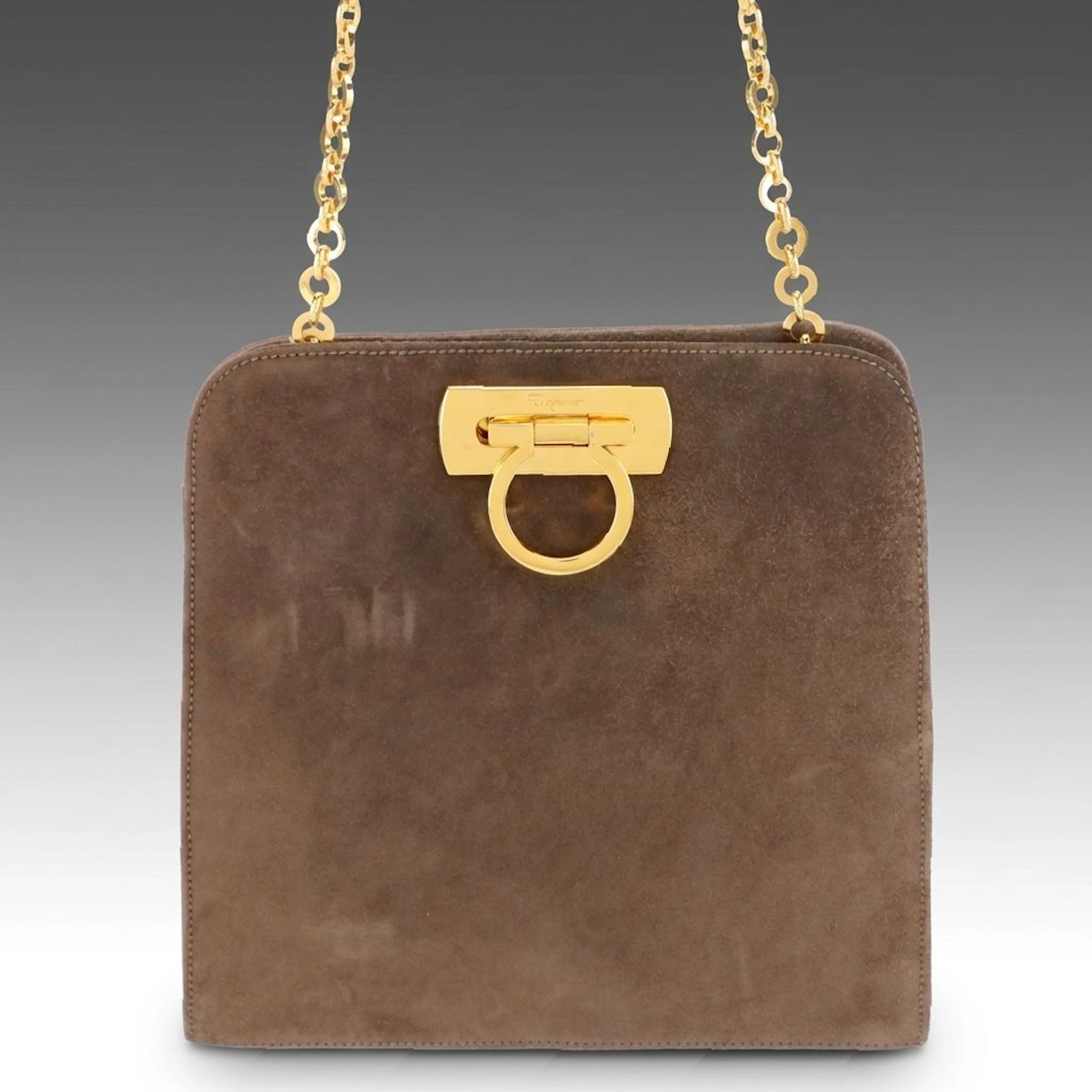Salvatore Ferragamo Gancini Clasp Chain Strap Shoulder Bag in Suede