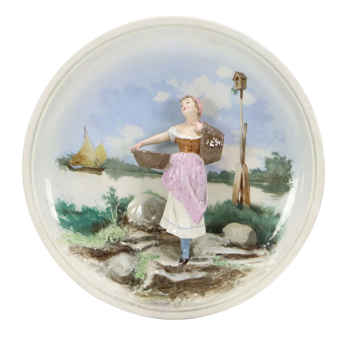 French Style Decorative Ceramic Plate with Figural Relief, 20th Century