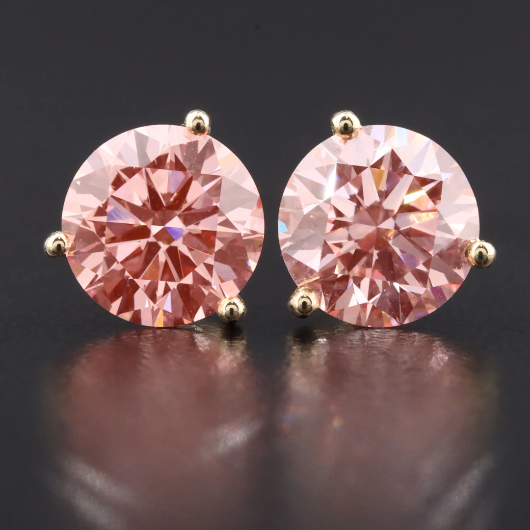 14K 3.44 CTW Fancy Vivid Pink Lab Grown Diamond Stud Earrings w/ IGI Reports