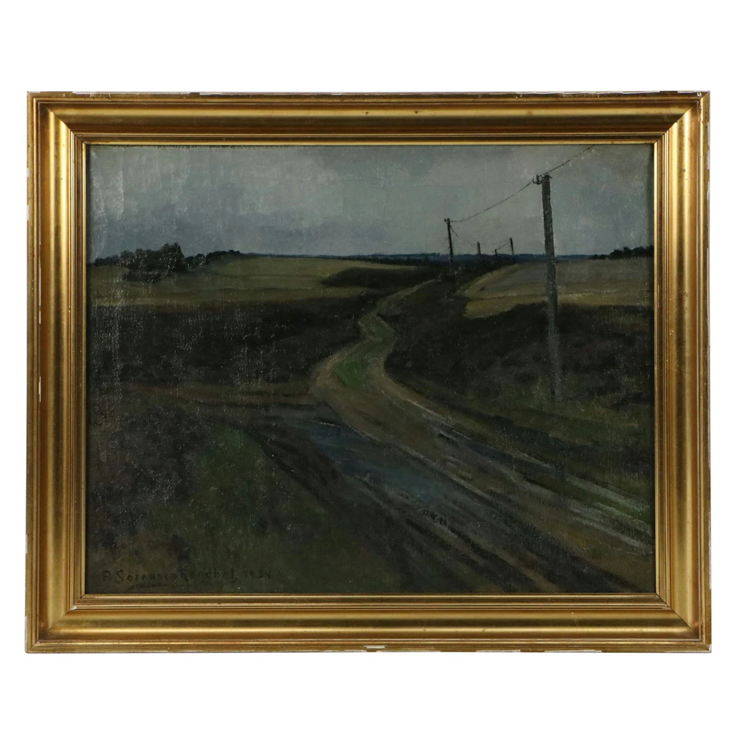 A. Sorensen Randbol Landscape Oil Painting of Coastal Road, 1934
