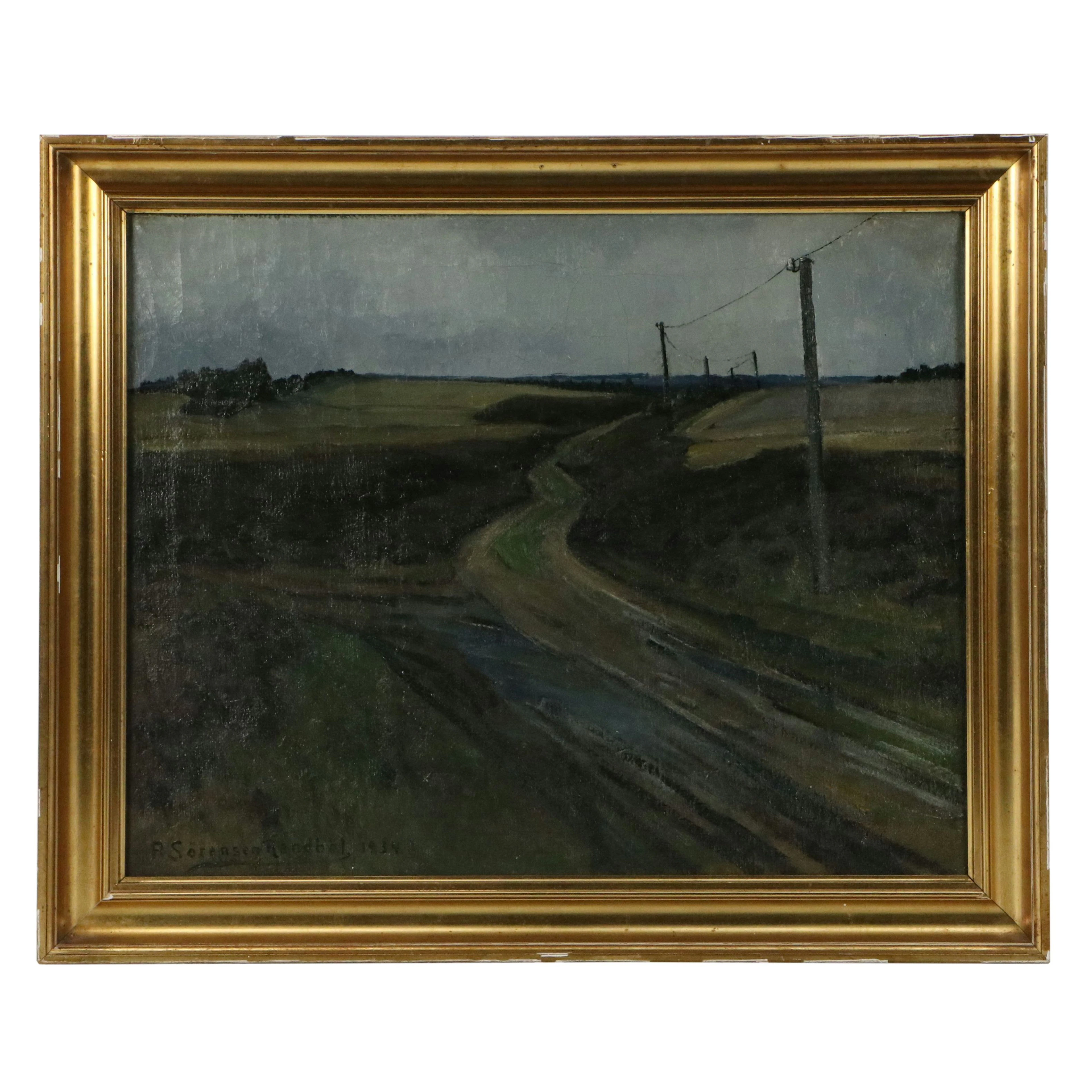 A. Sorensen Randbol Landscape Oil Painting of Coastal Road, 1934