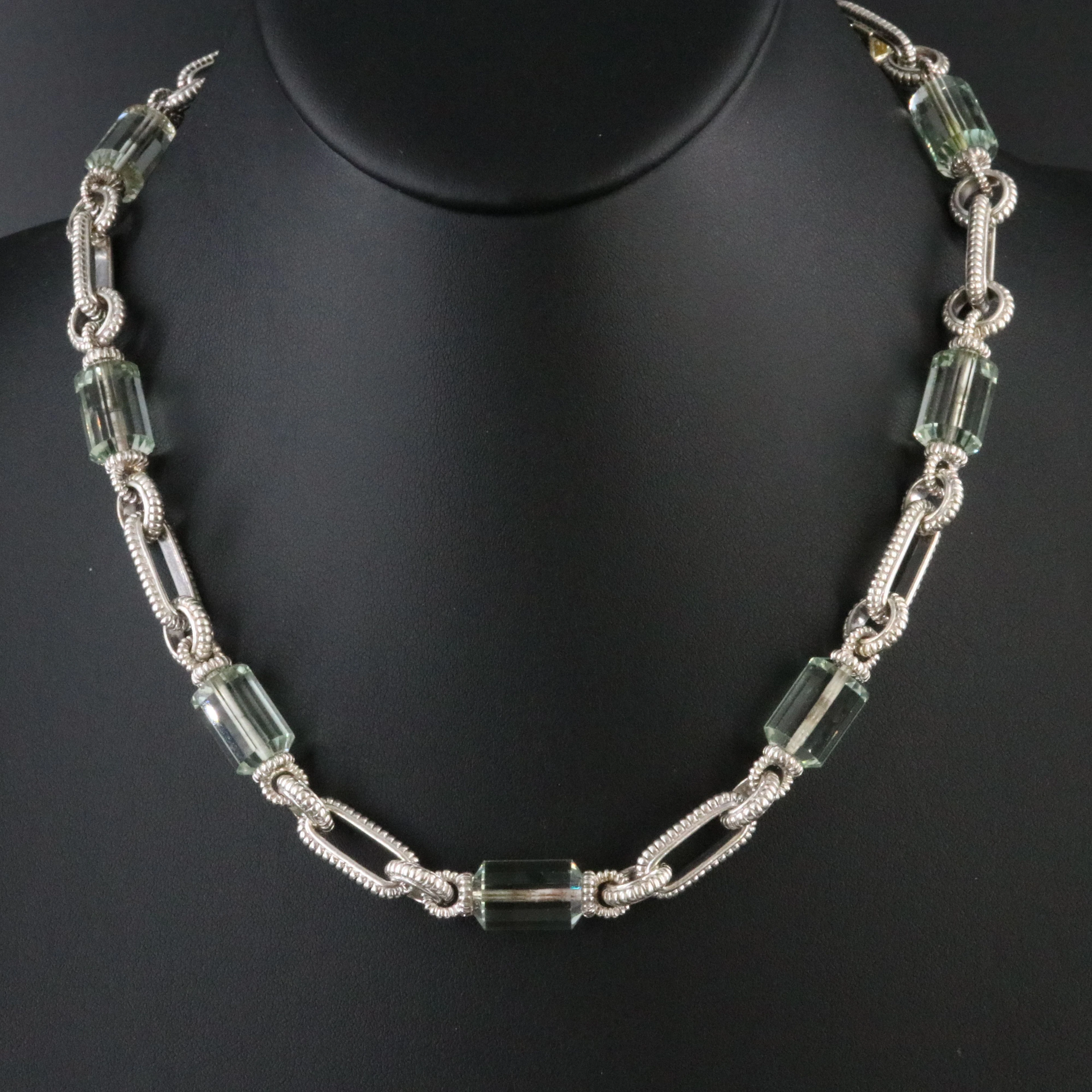 Judith Ripka Sterling Prasiolite Necklace with Diamond and 18k Gold Accents
