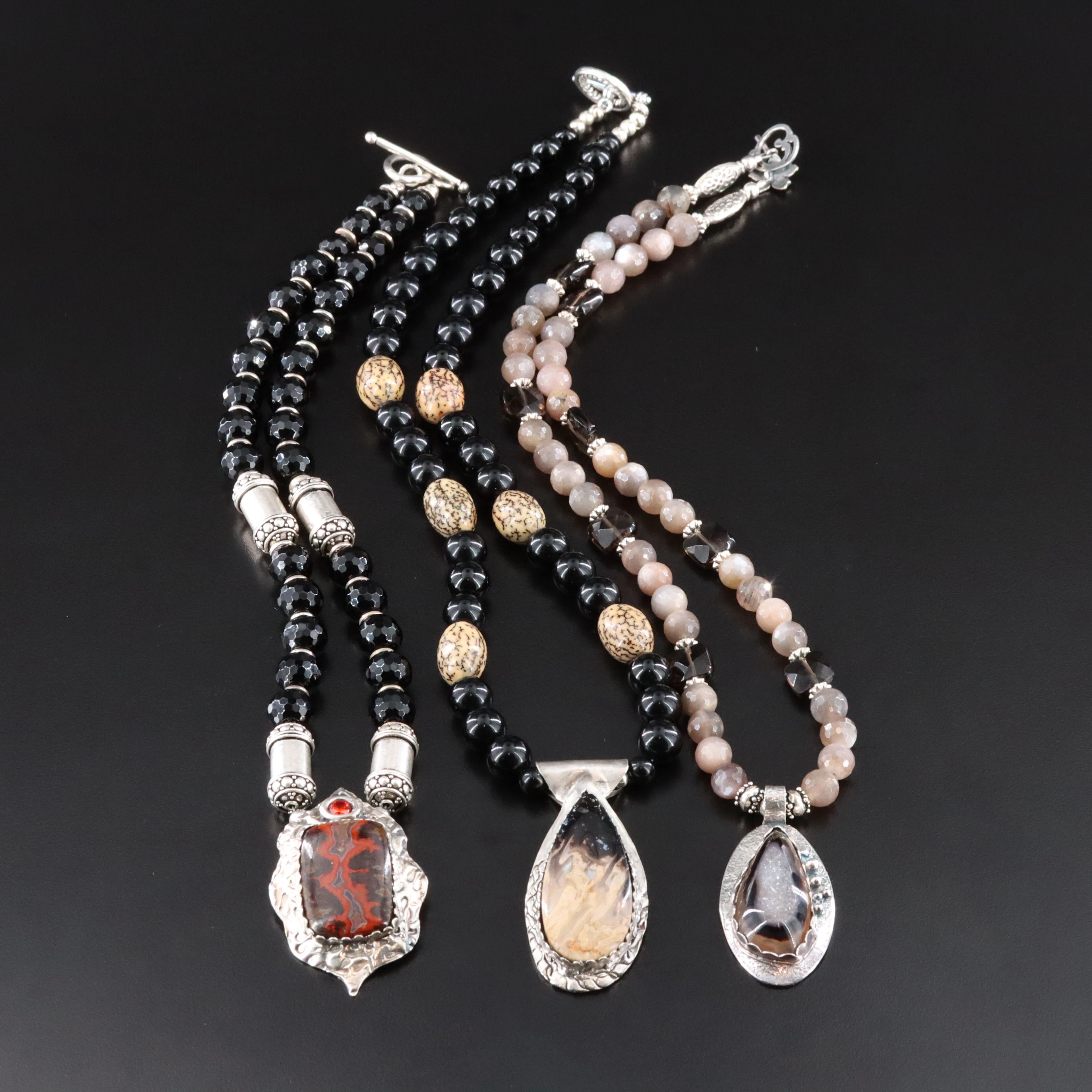 999 Silver Pendants on Bead Necklaces with Sterling, Jasper and Black Onyx