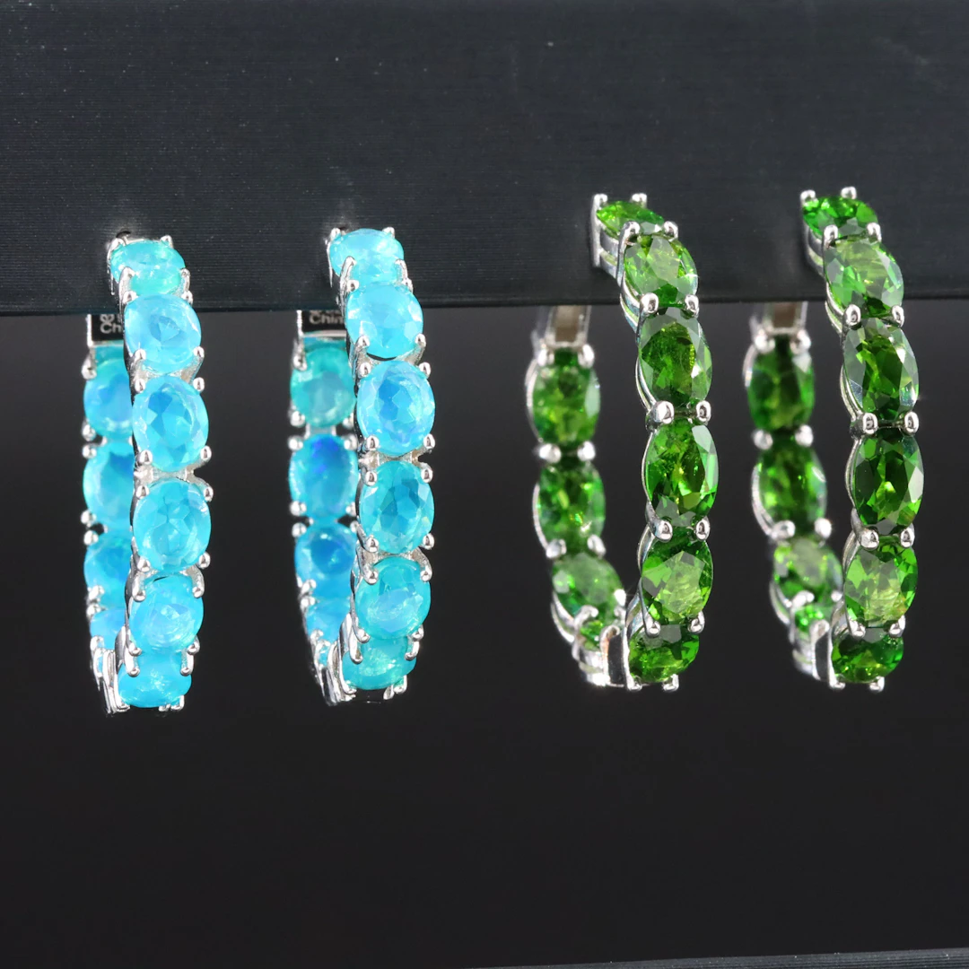 Sterling Chrome Diopside and Blue Opal Inside-Out Hoop Earrings