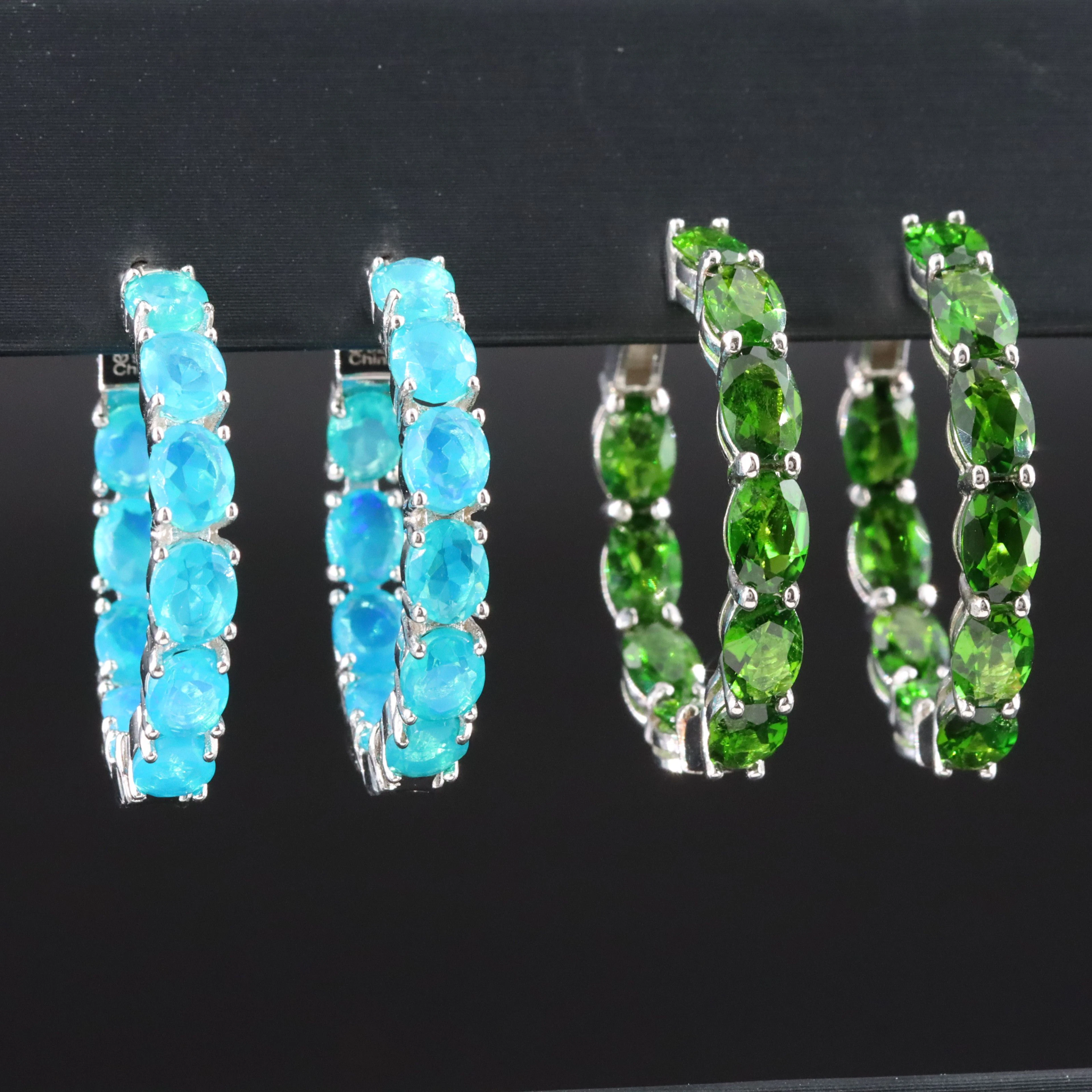 Sterling Chrome Diopside and Blue Opal Inside-Out Hoop Earrings