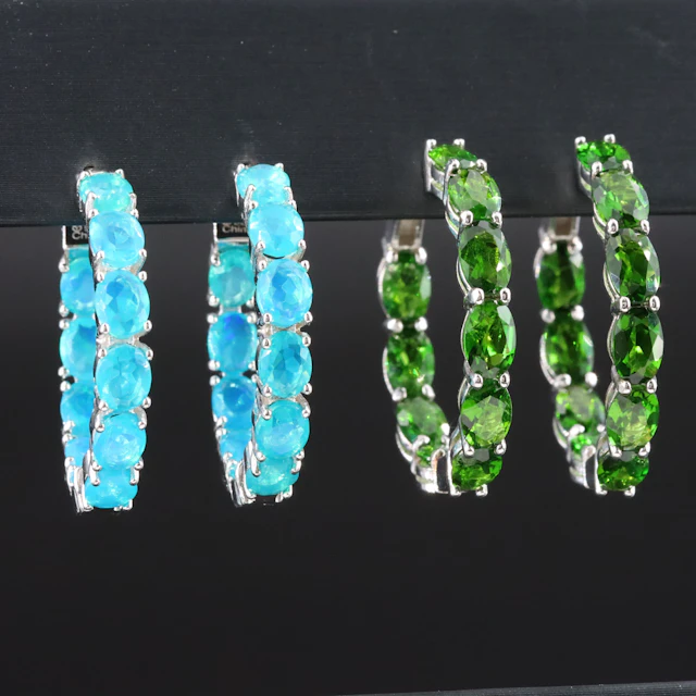 Sterling Chrome Diopside and Blue Opal Inside-Out Hoop Earrings