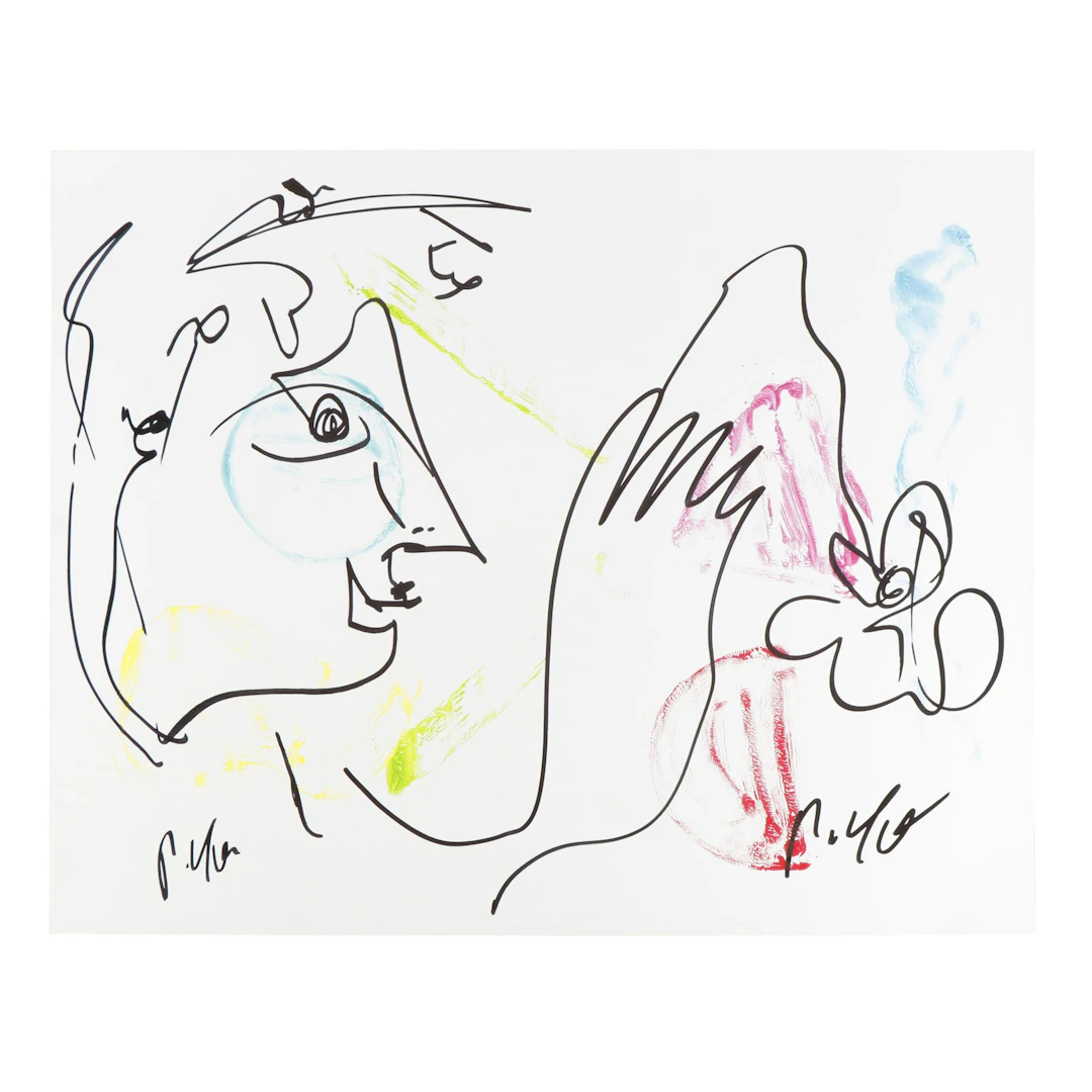 Peter Keil Abstract Acrylic Portrait Painting, Late 20th Century