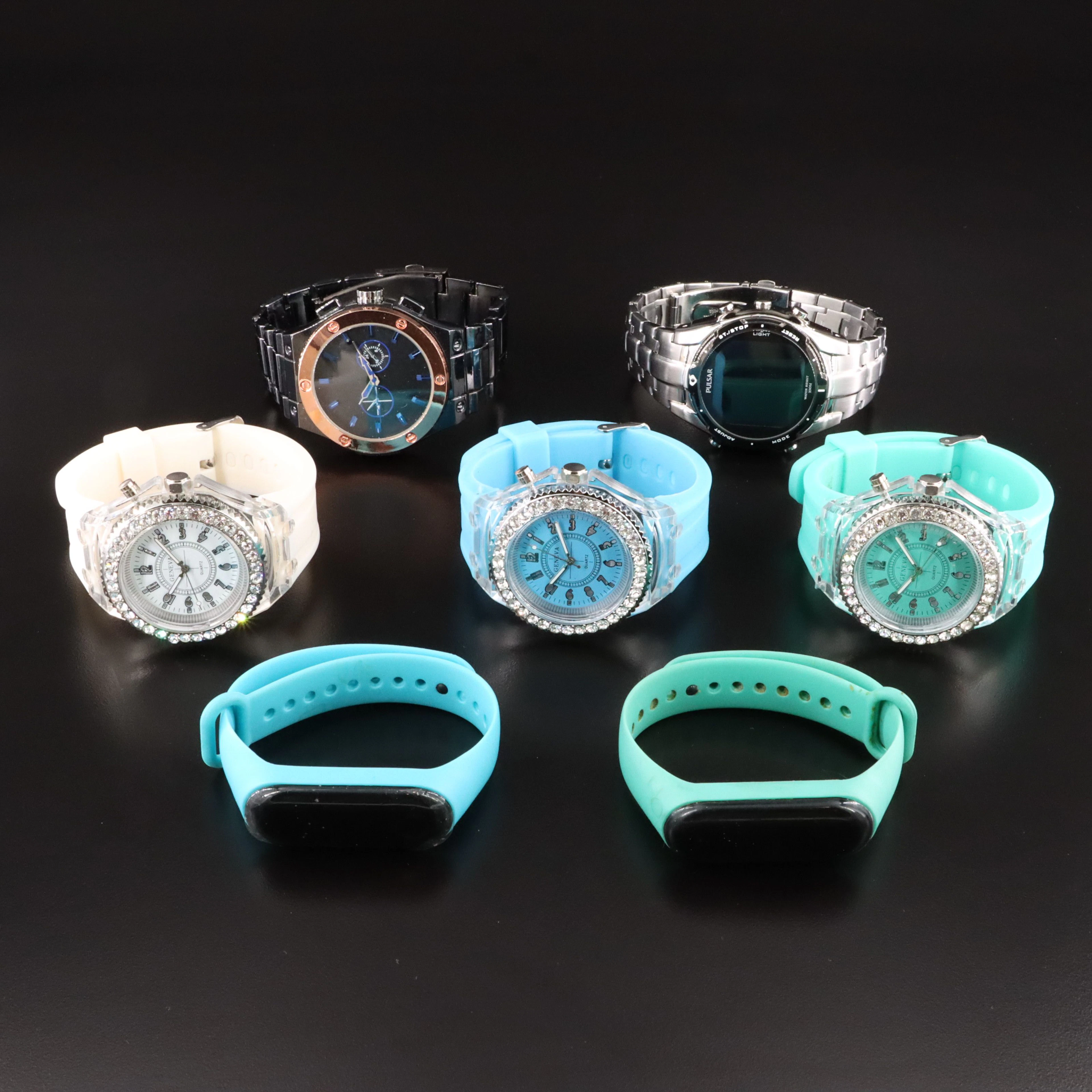 Collection of Quartz Fashion Watches Featuring LED and Crystal Geneva