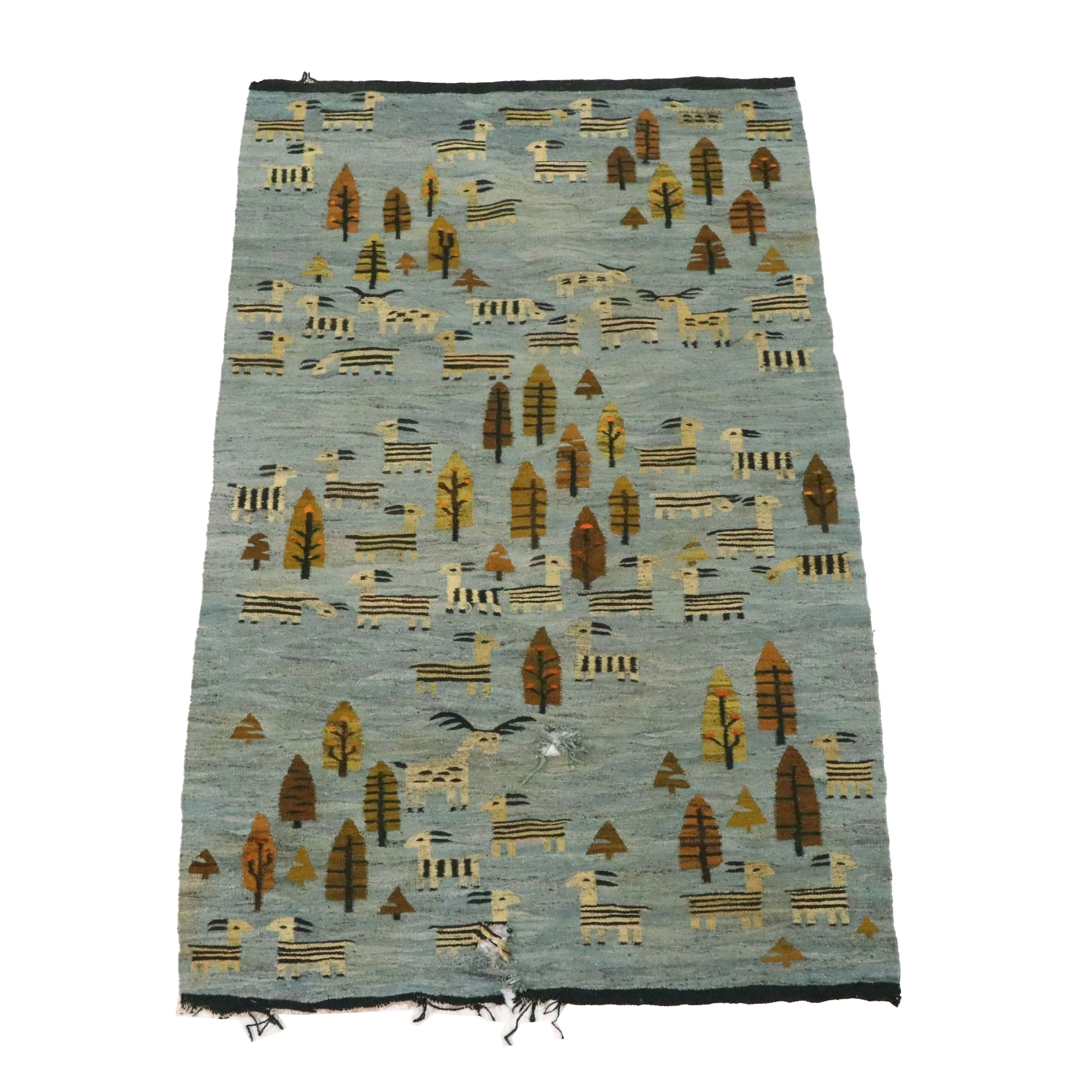 4'7 x 7'6 Handwoven Scandinavian Folk Art Handwoven Pictorial Area Rug