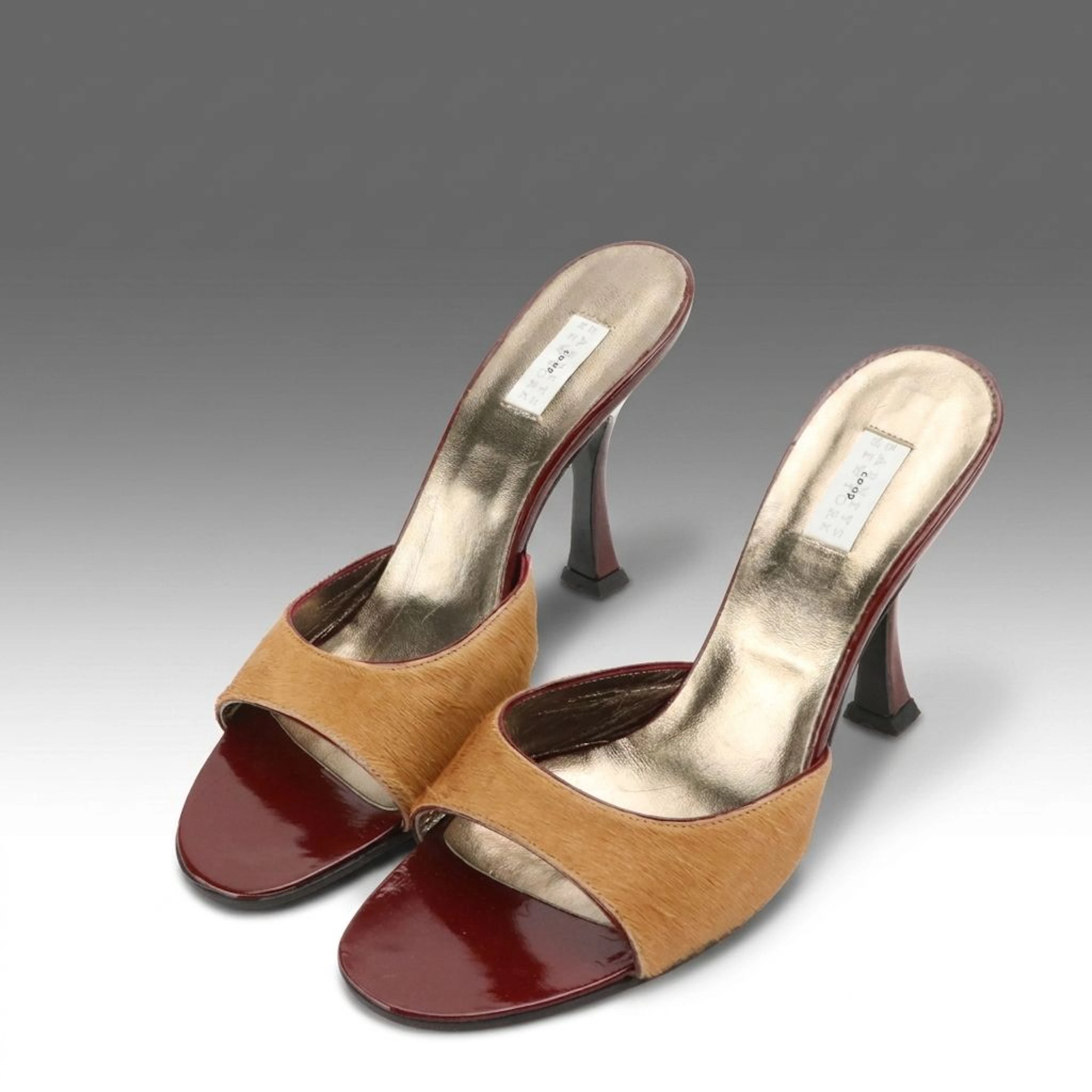 Barneys New York CO-OP Mule Heels in Calf Hair/Anive Red Patent Leather