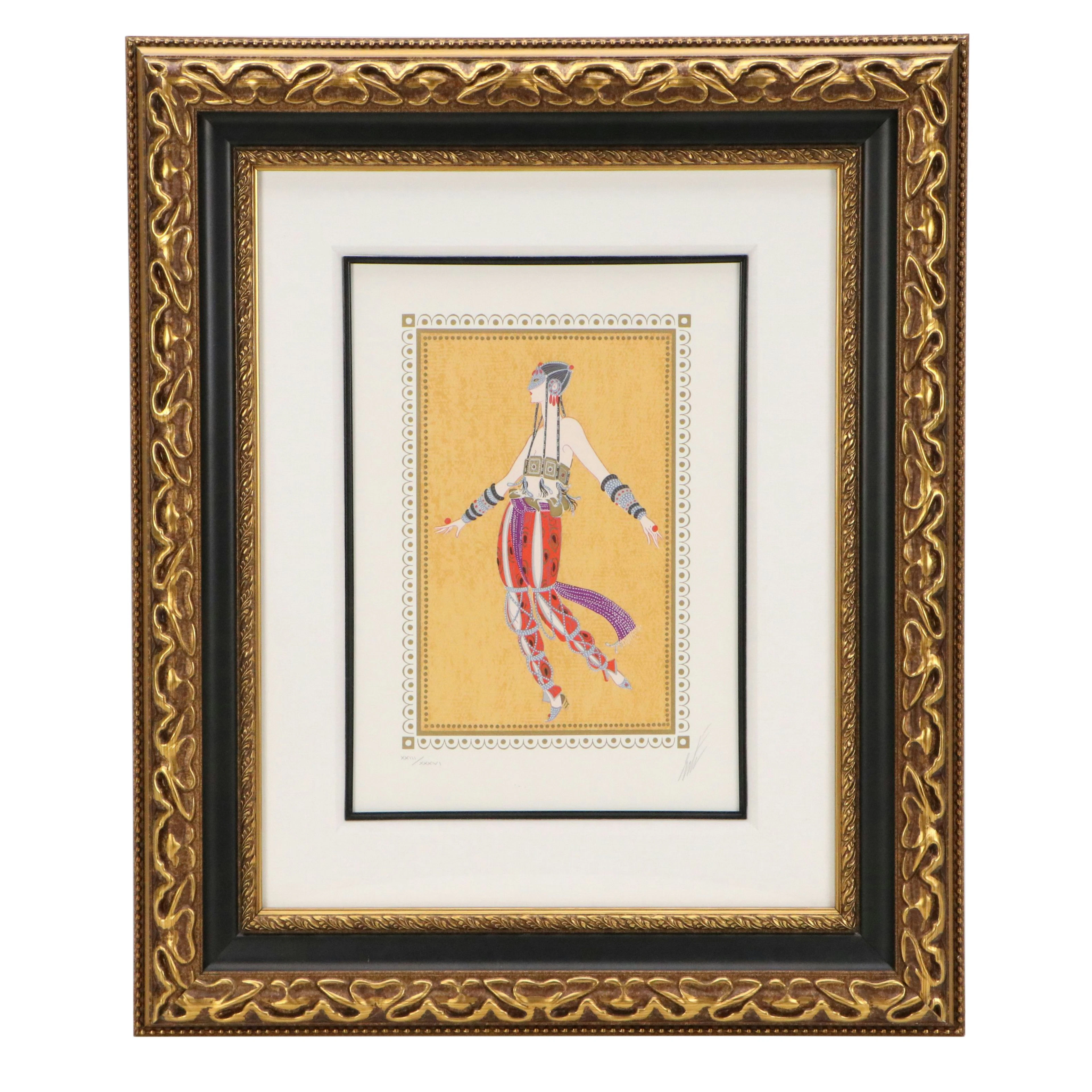 Erté Art Deco Style Color Lithograph of Dancer "Scheherazade"