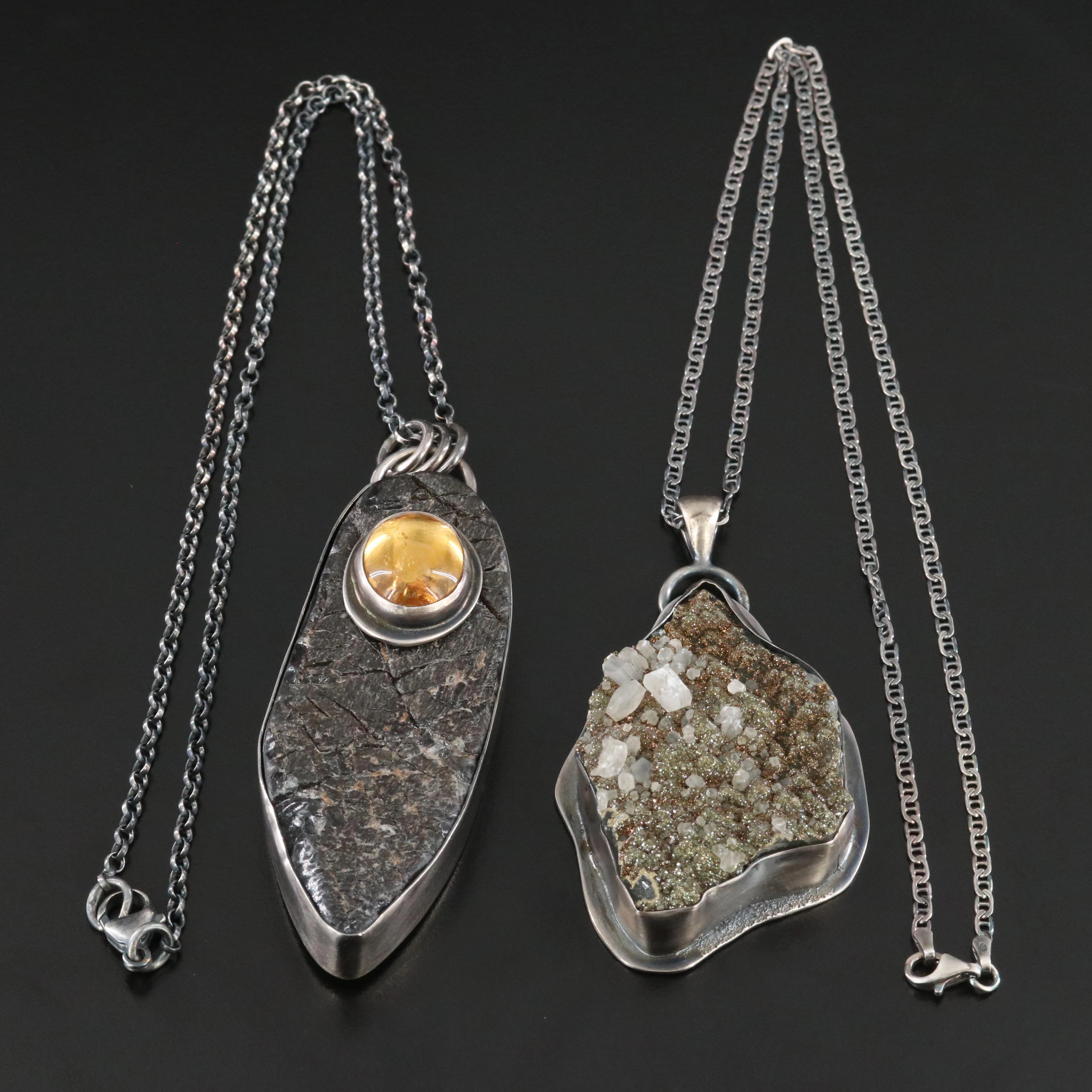 EON Designs Sterling Druzy, Citrine and Obsidian Necklaces