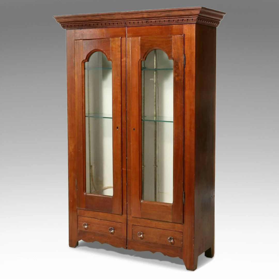 Victorian Cherry Glass Front Armoire Converted to Cabinet, 19th Century