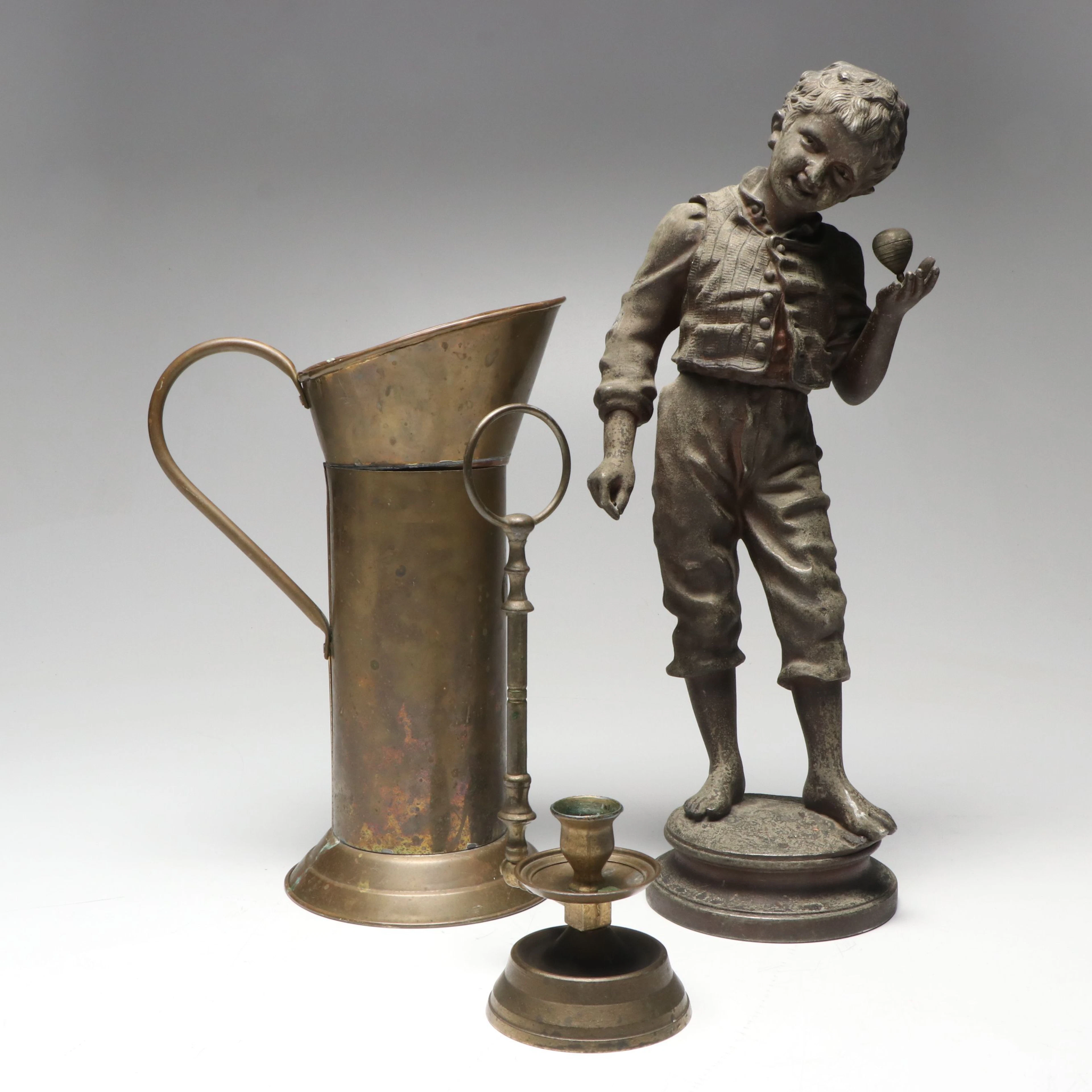After Charles Anfrie Cast Metal Sculpture "Jeune garçon à la toupie" and More