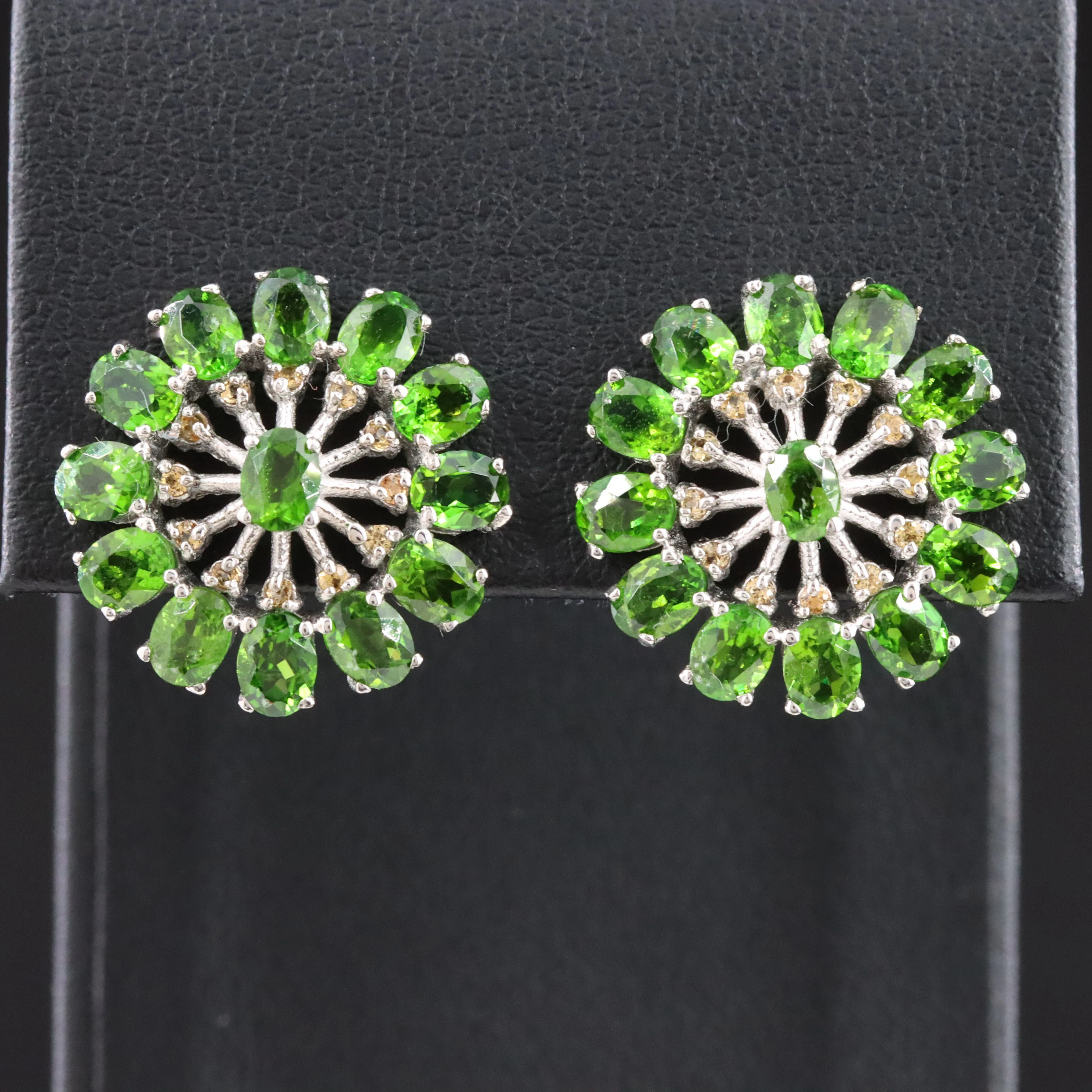 Sterling Chrome Diopside Flower Earrings