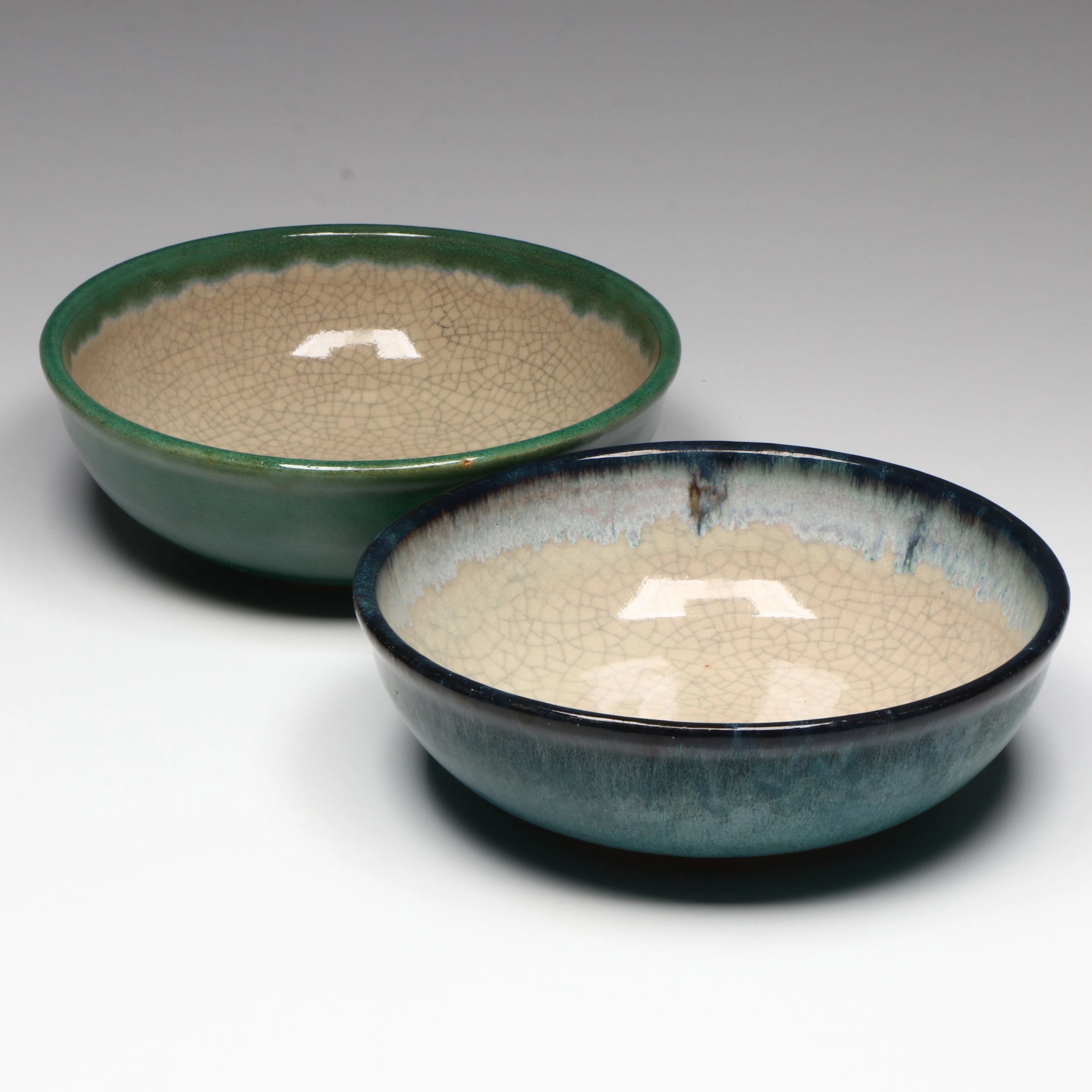 Pier 1 "Crackle Collection" Blue and Green Ceramic Serving Bowls