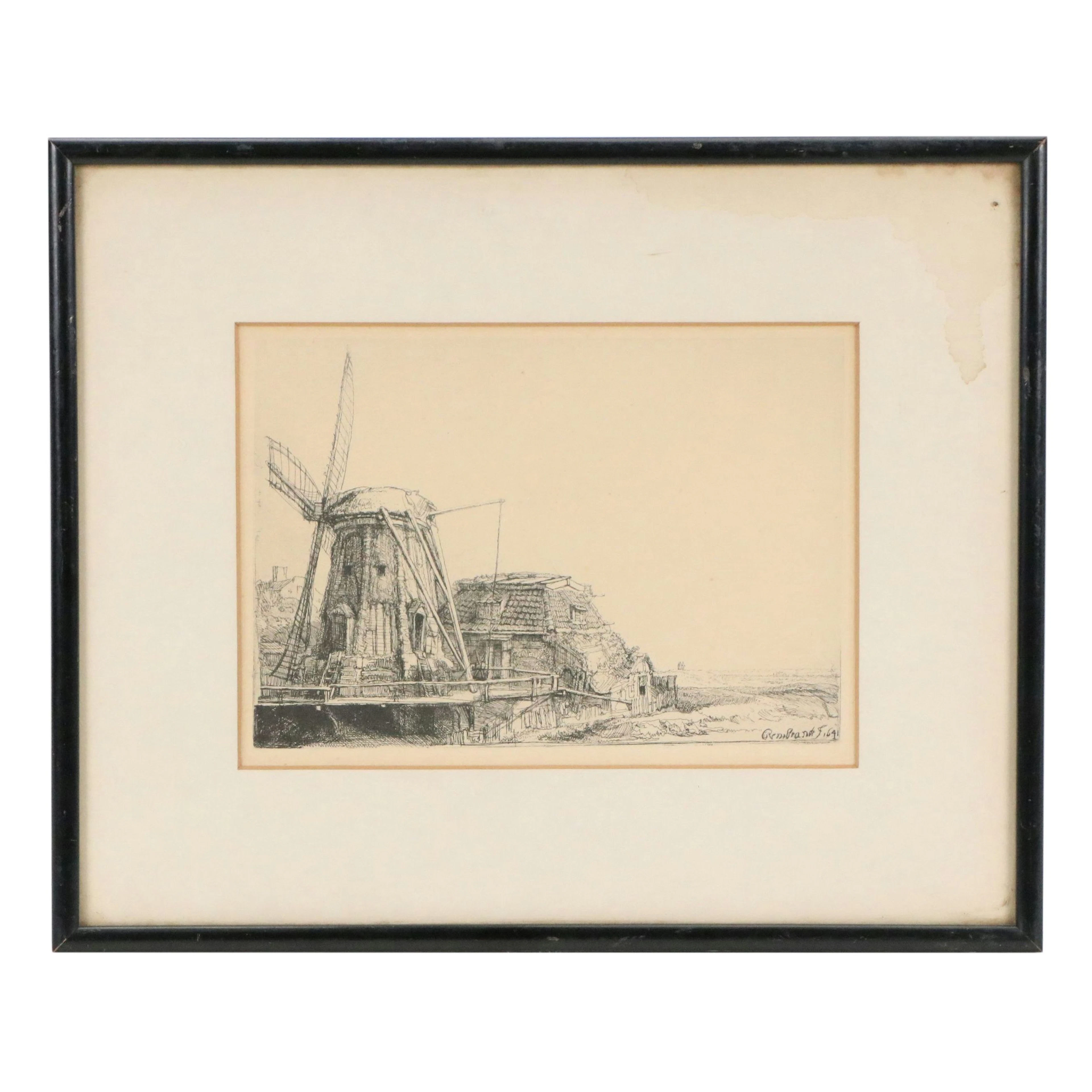 Rembrandt van Rijn Restrike Etching "The Windmill"