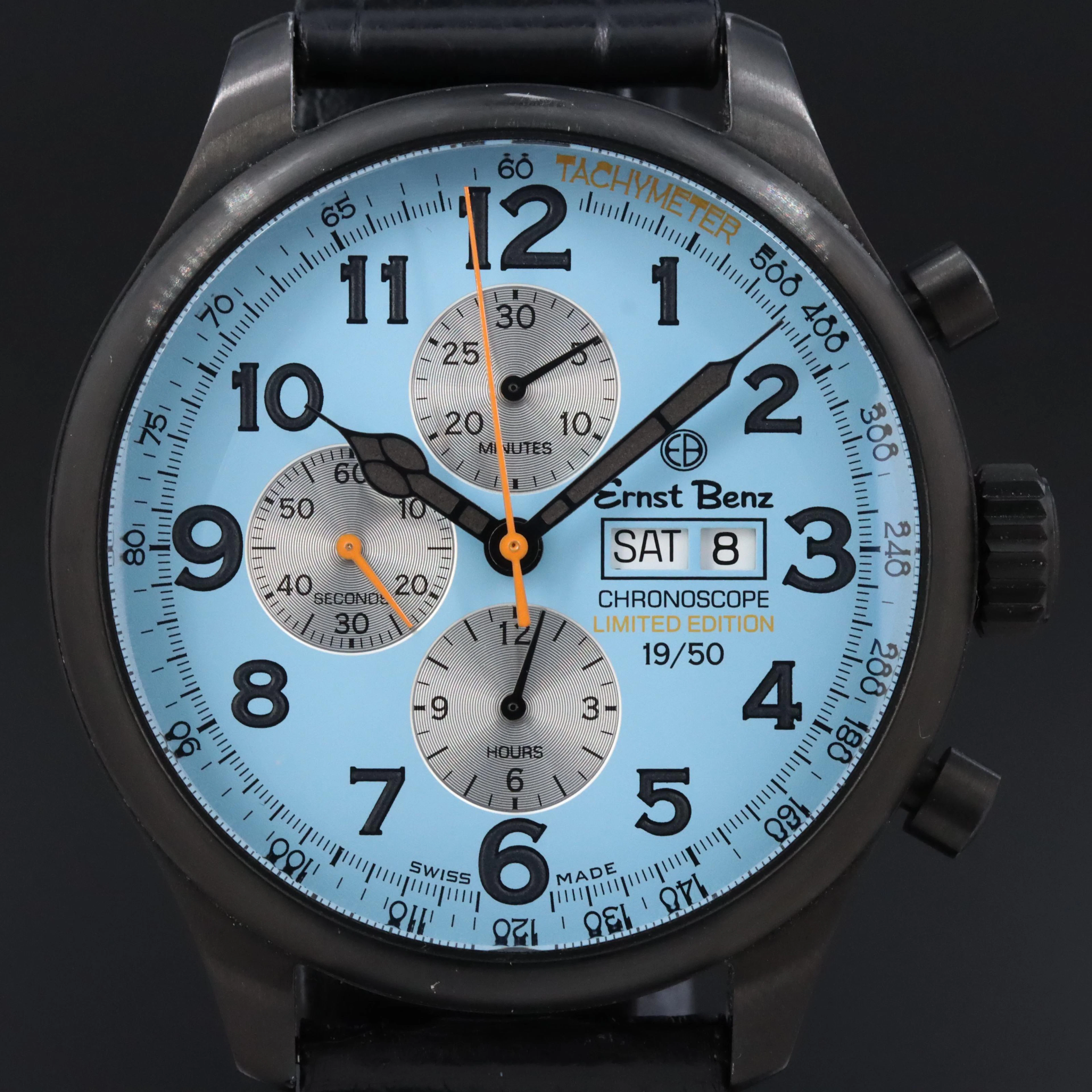 Ernst Benz Chronoscope Day Date Blue Limited PVD Automatic Wristwatch