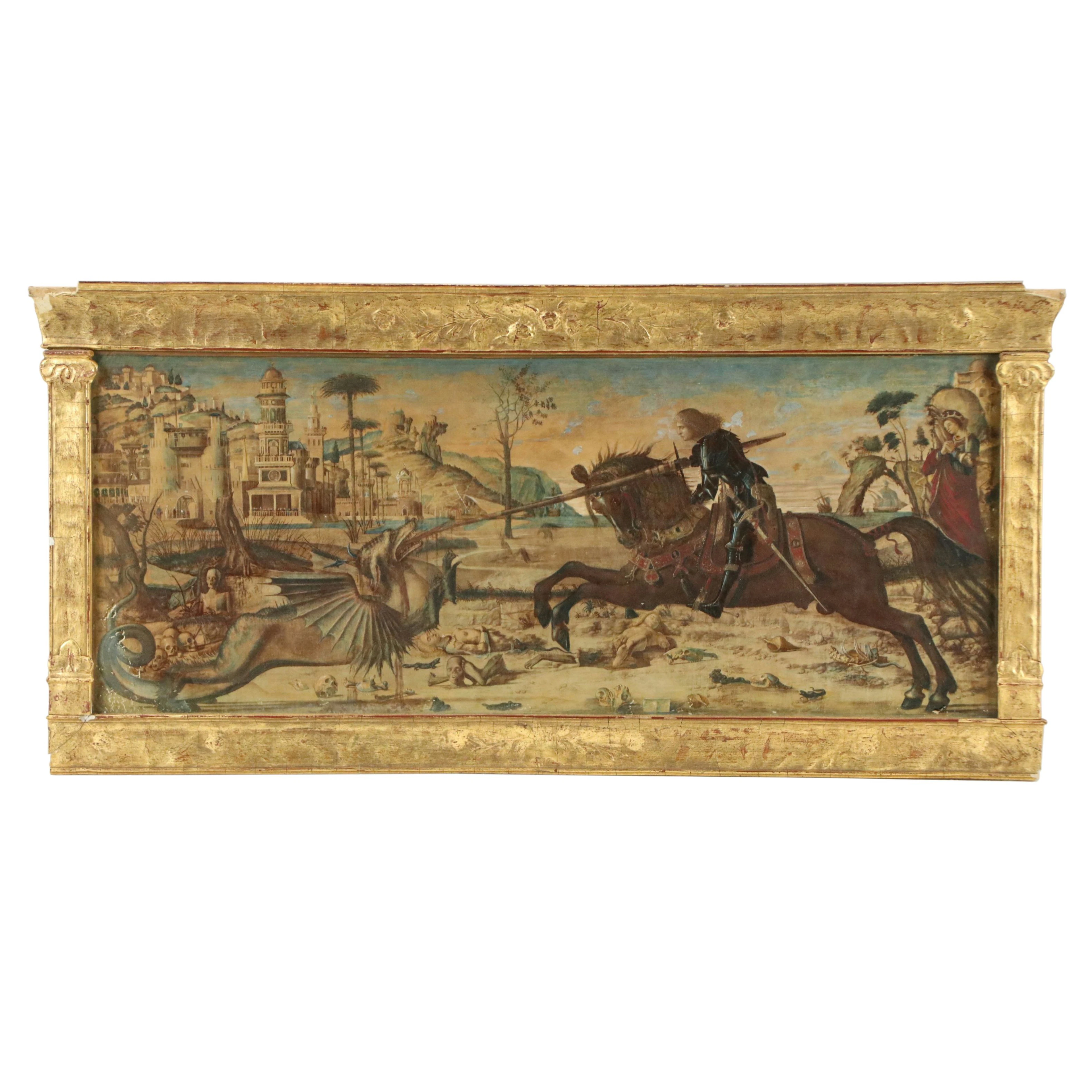 Antique Hand-Painted Print After Vittore Carpaccio "Saint George and