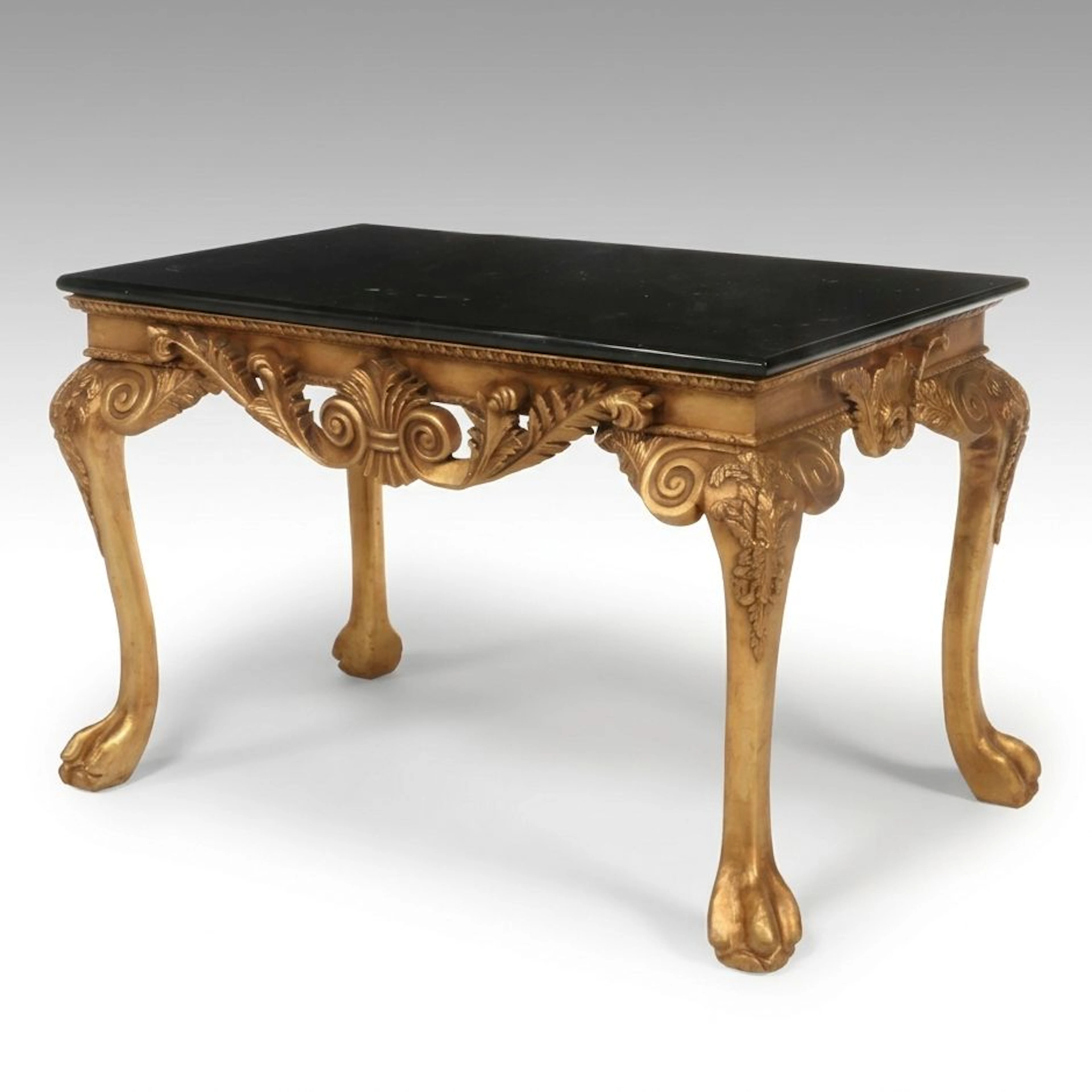 Rococo Revival Style Gilt Carved Occasional Table with Black Marble Top