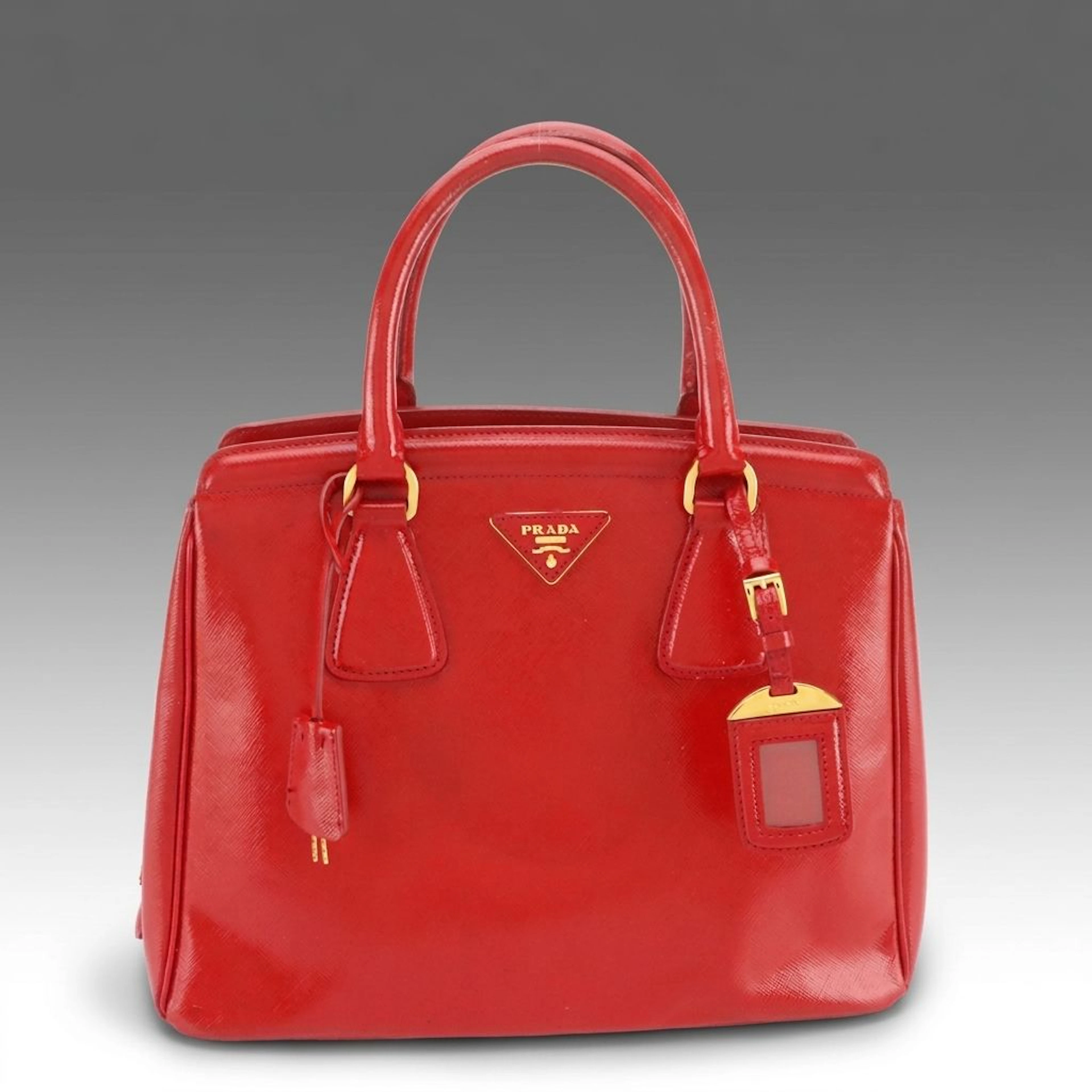 Prada Parabole Locking Middle Zip Tote in Red Saffiano Vernic Leather
