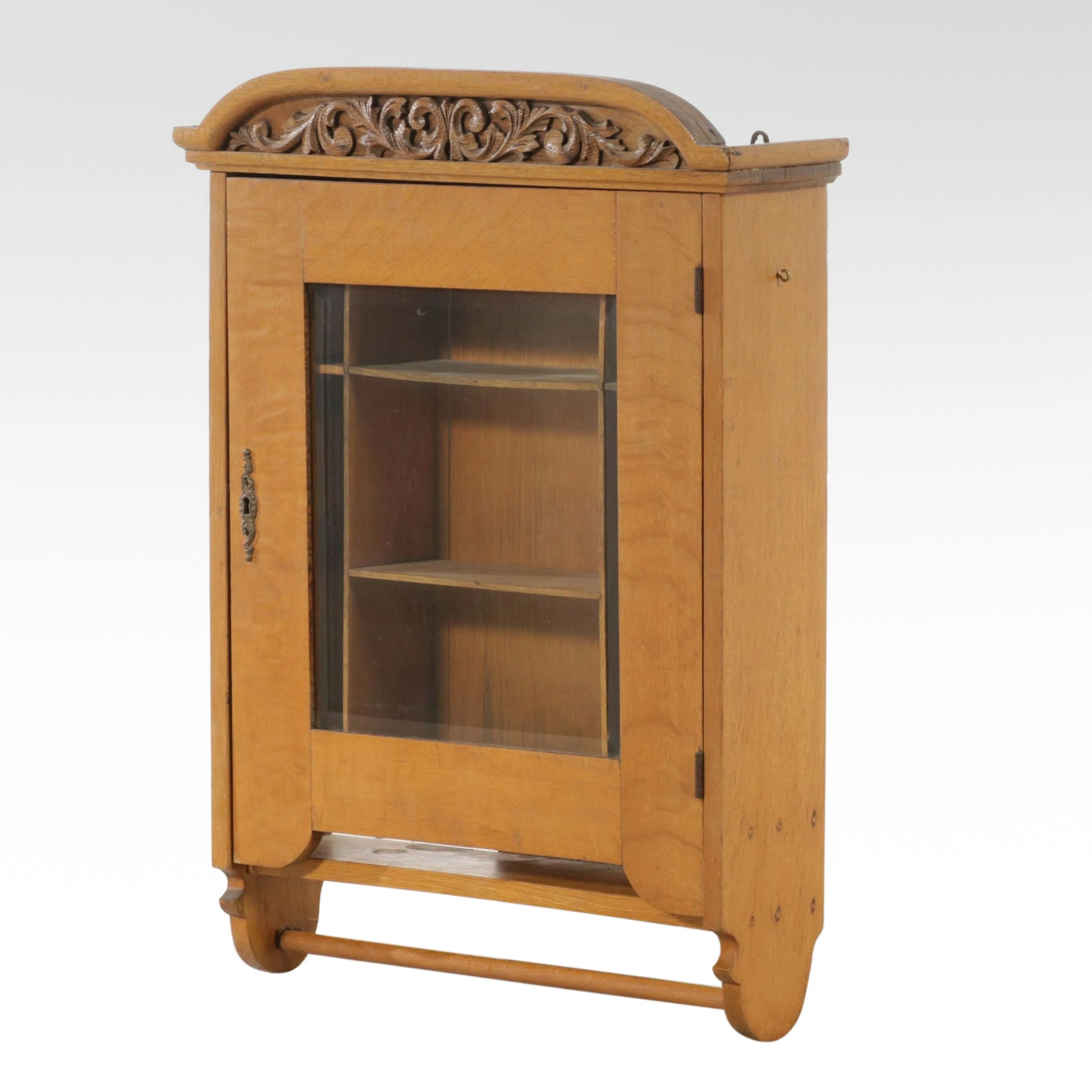 Art Deco Style Wooden Glass Front Wall Hanging Bathroom Cabinet with Towel Rack