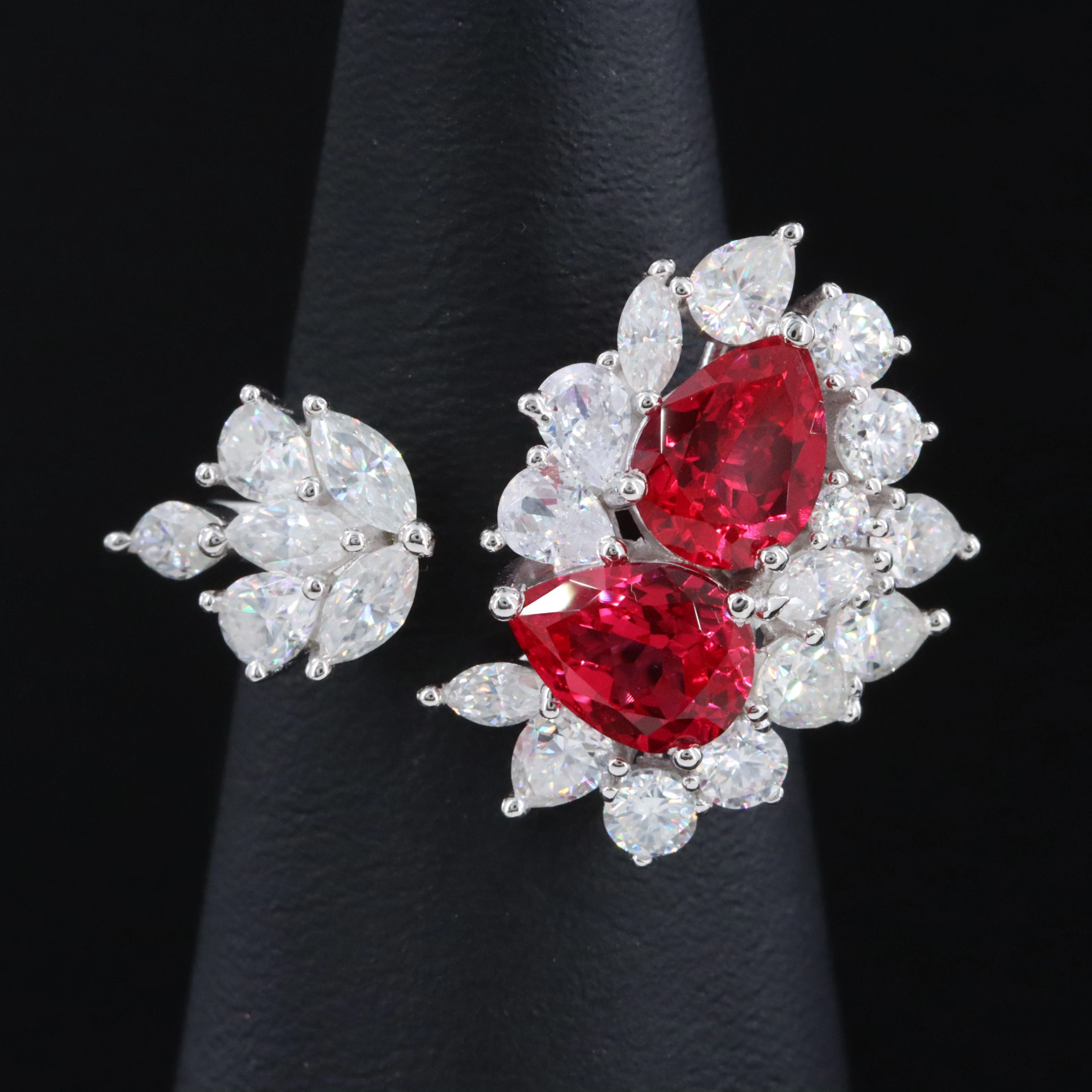 Sterling Ruby and Moissanite Bypass Ring