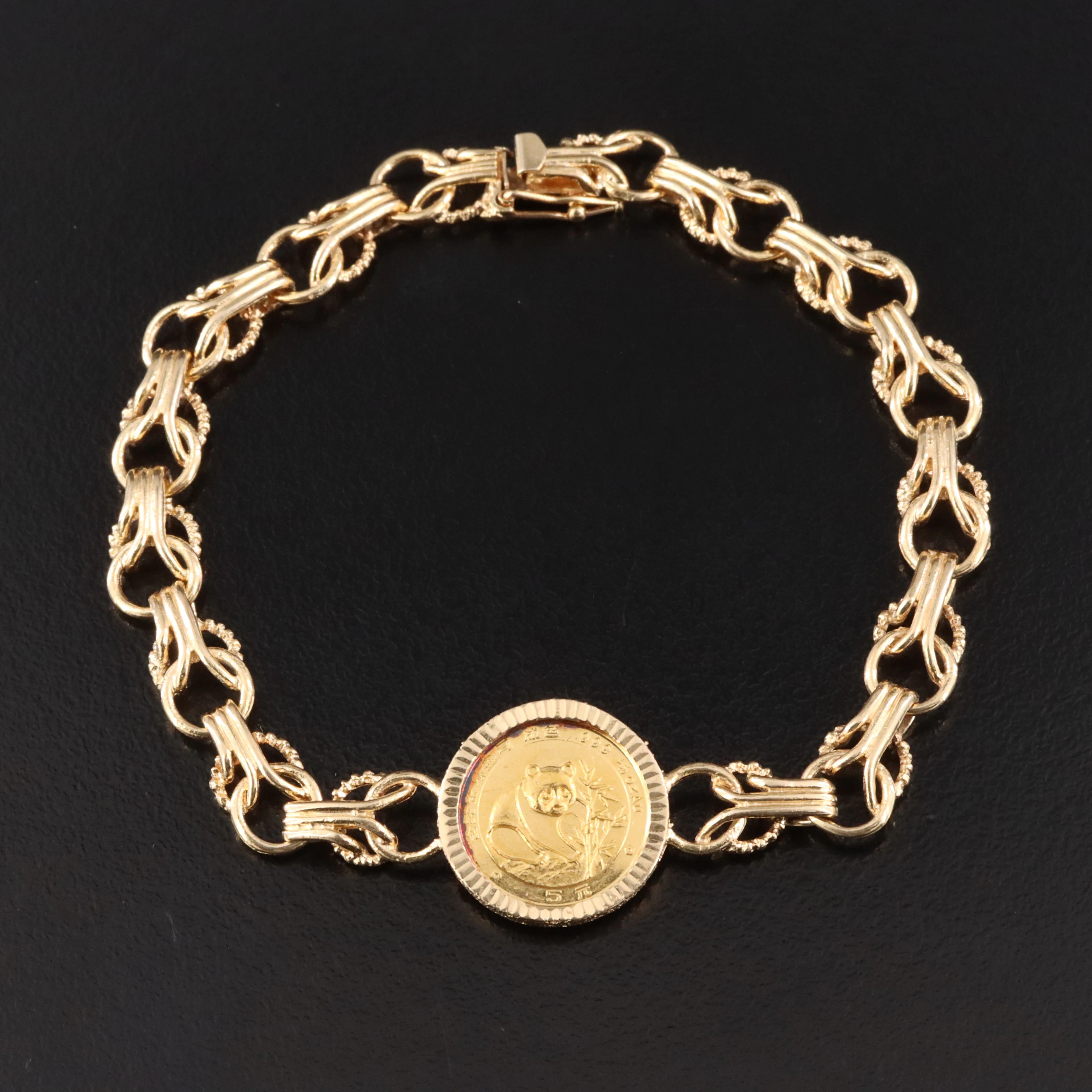 14K Bracelet with 1988 5-Yuan 1/20th Oz. Gold Panda Bullion Coin