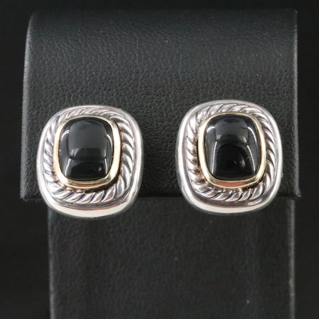 David Yurman Albion Sterling,14K and Black Onyx Earrings