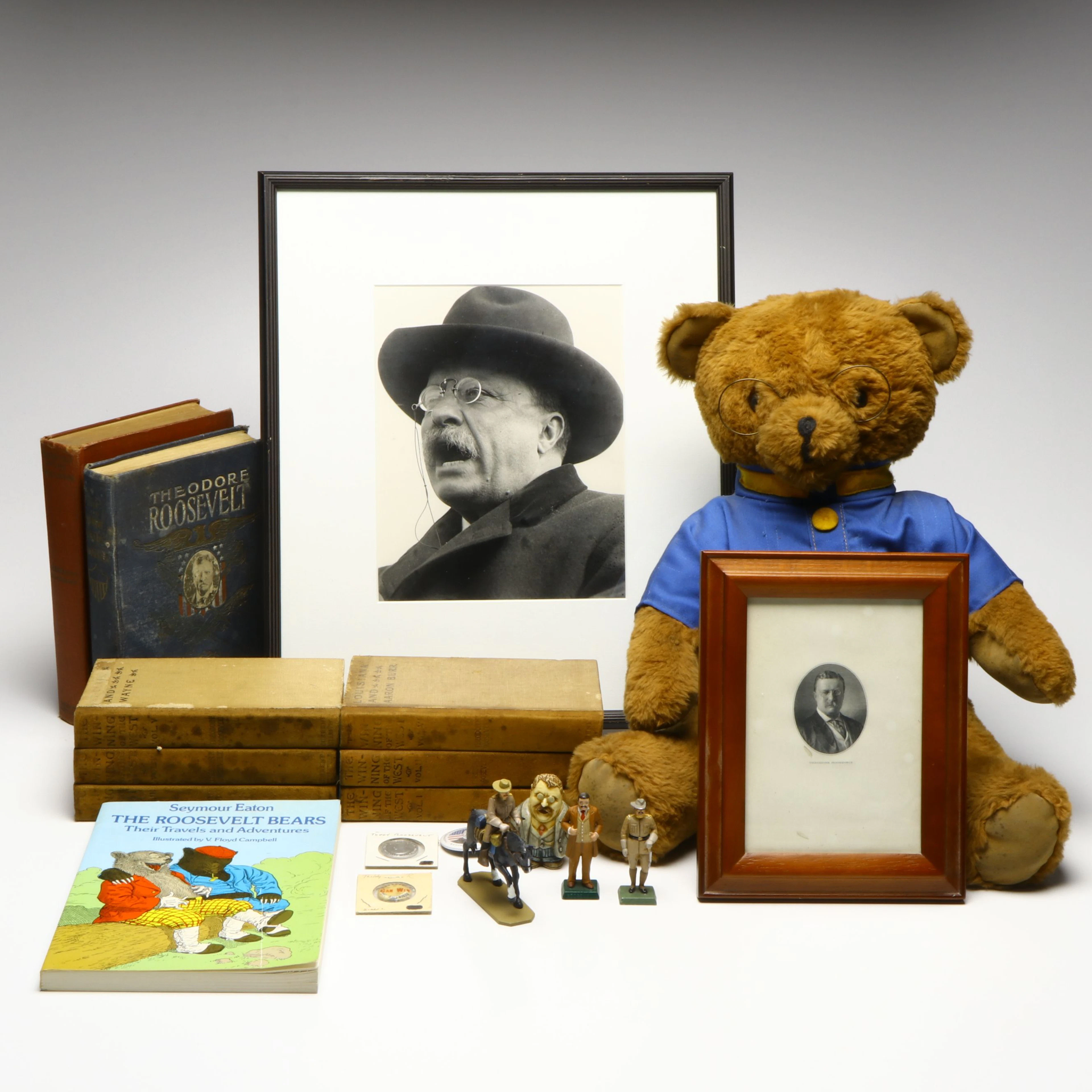 Theodore Roosevelt Collectibles with Books, Framed Prints, Teddy Bear