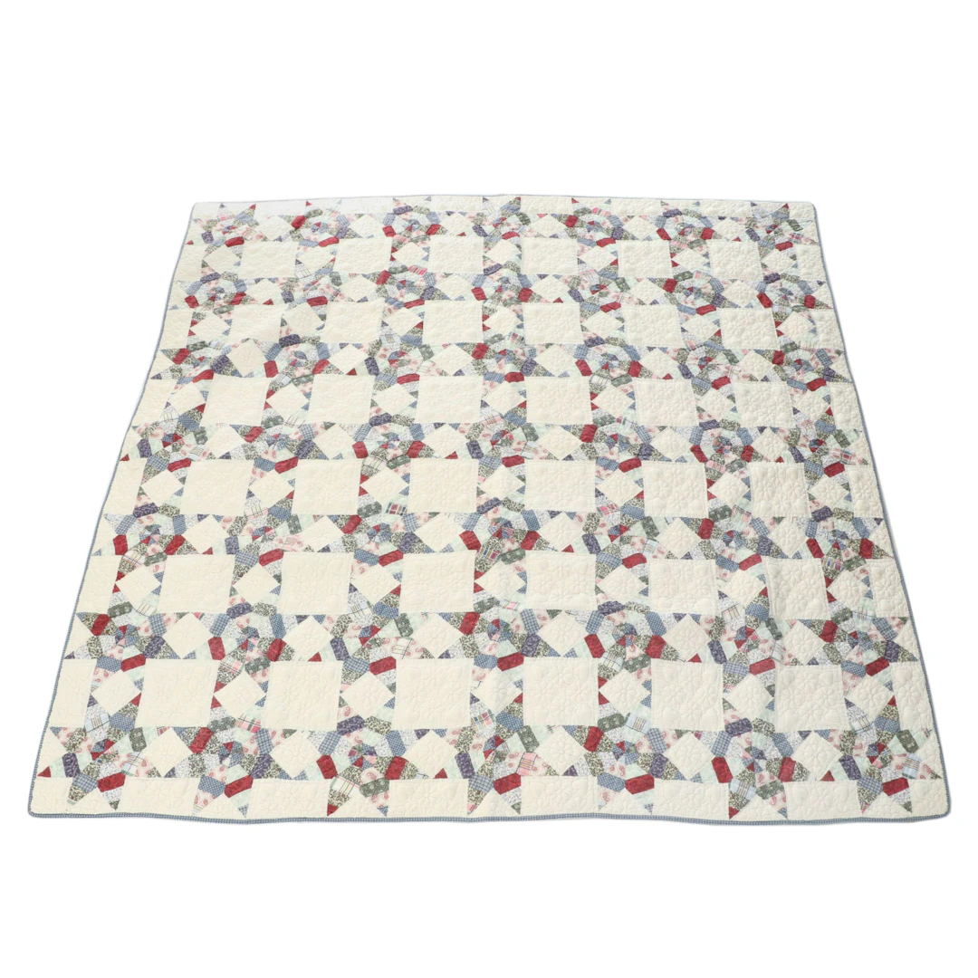 Trapunto Quilted "Eight-Point Star" Patchwork Quilt