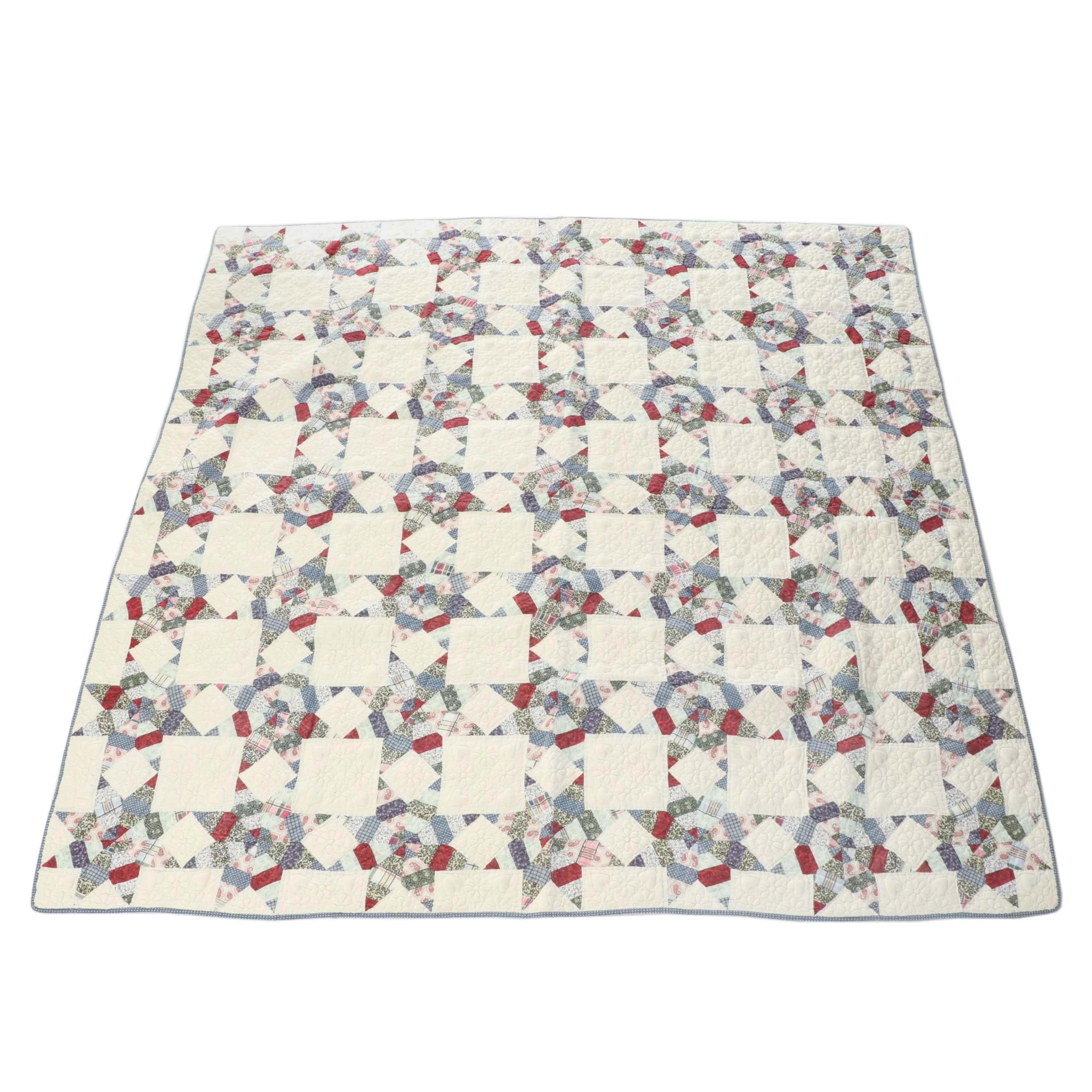 Trapunto Quilted "Eight-Point Star" Patchwork Quilt