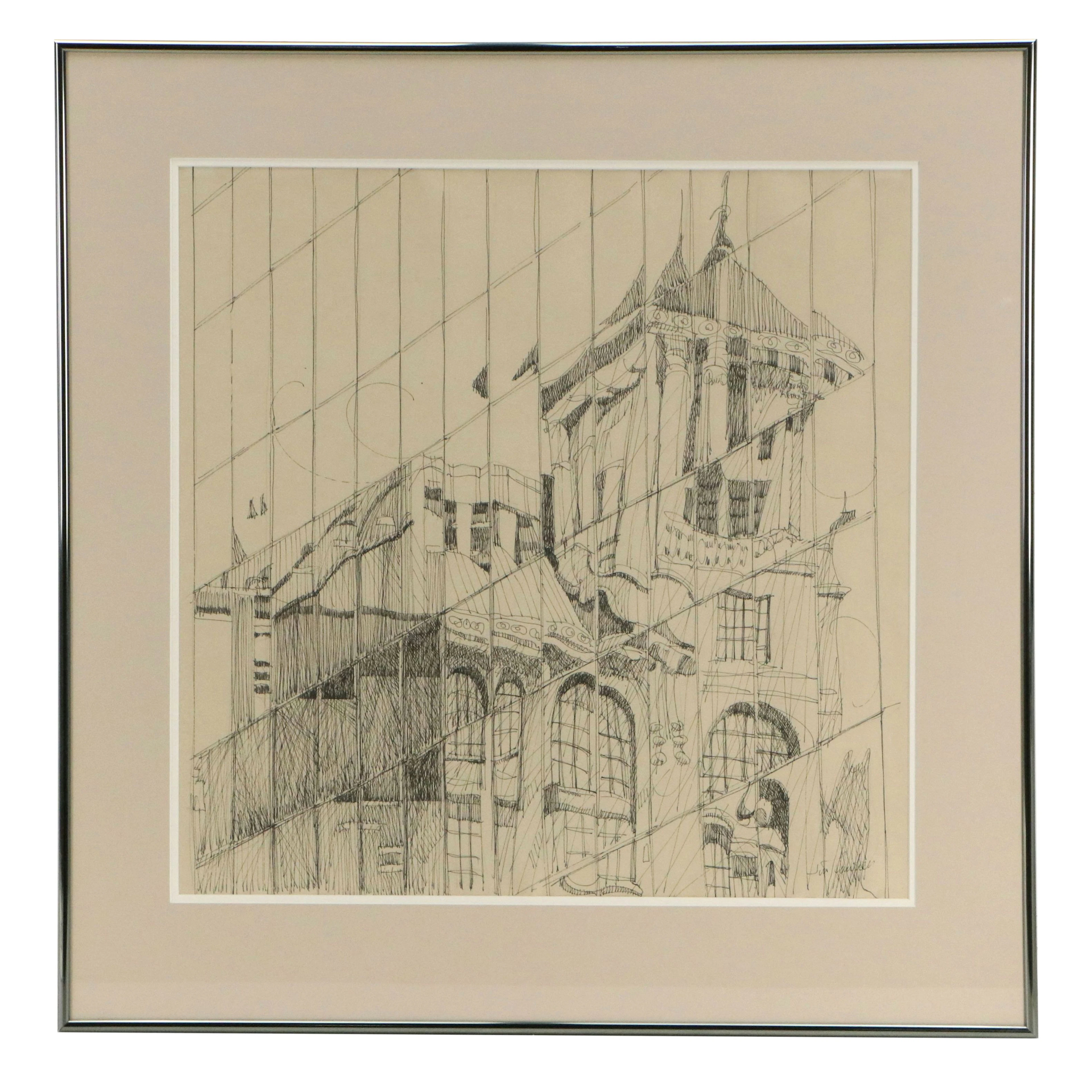 Jim Cantrell Ink Drawing "Gwynne Building," Circa Late 20th Century