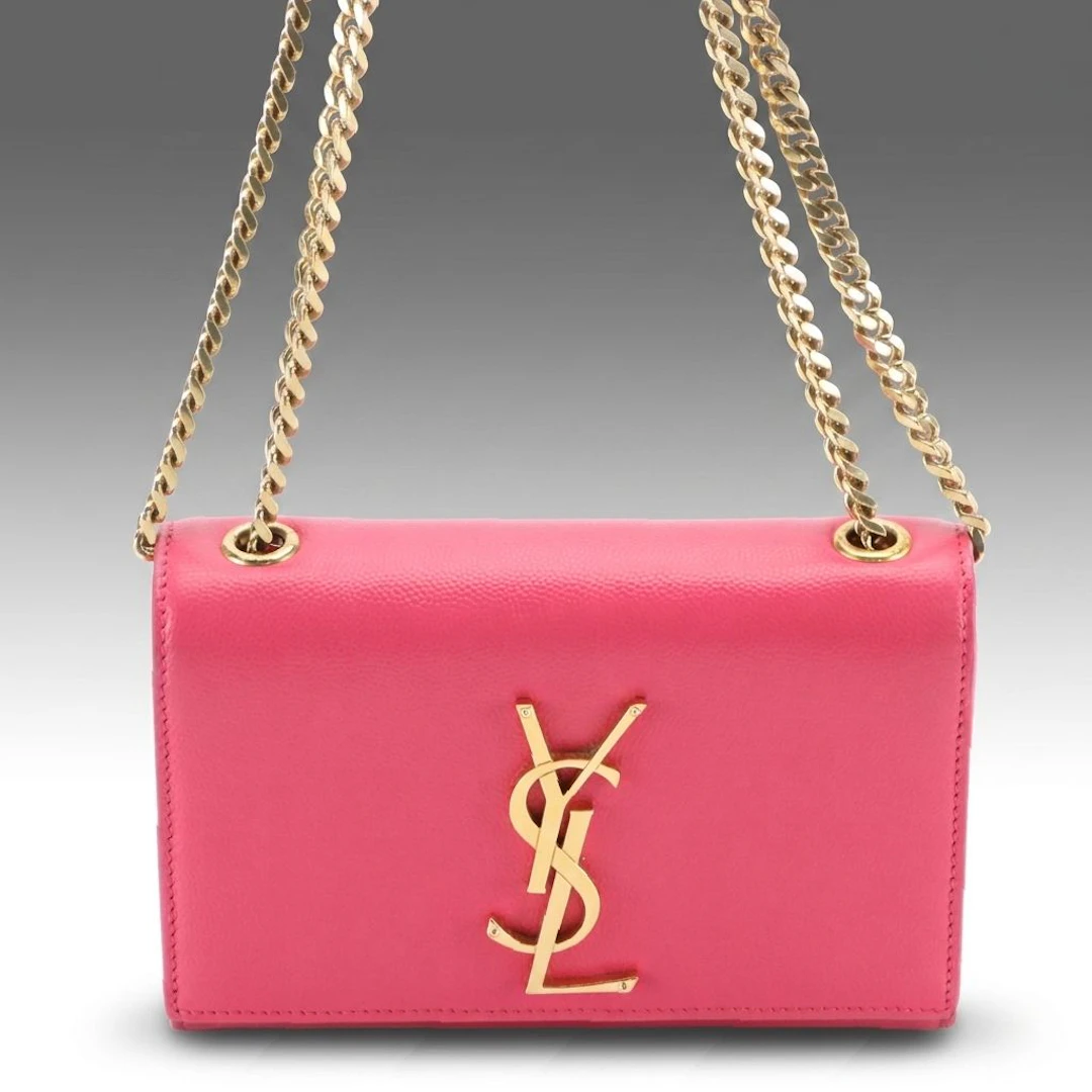 Saint Laurent Small Kate Chain Link Bag in Pink Grain De Poudre Leather
